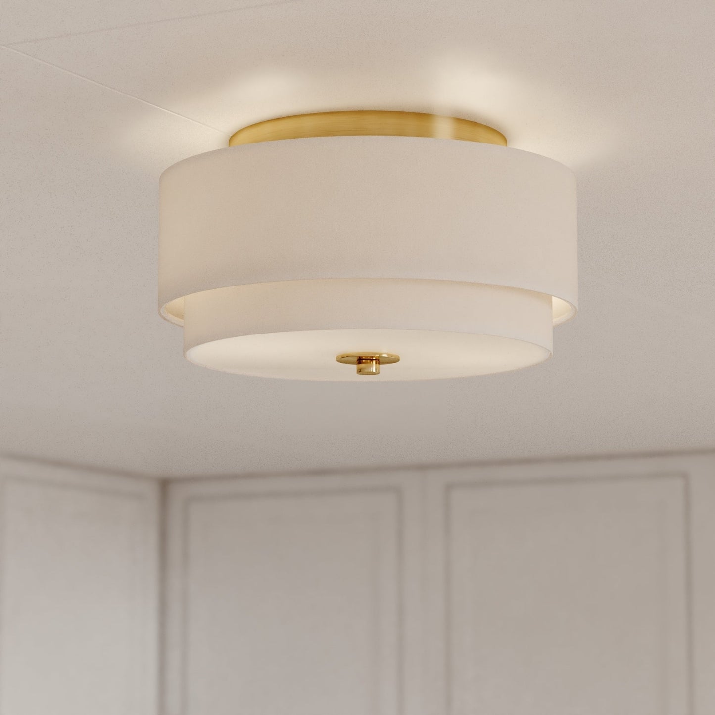 Plafonnier moderne du milieu du siècle de Burnaby avec abat-jour tambour en lin blanc