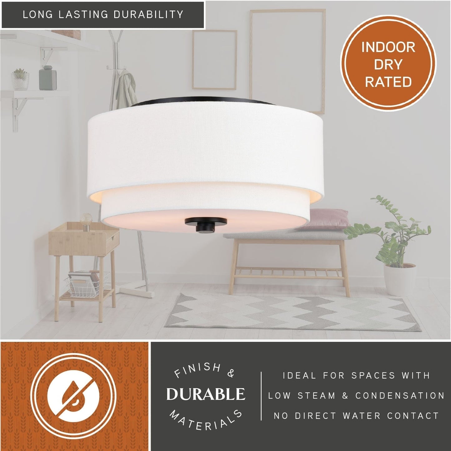 Plafonnier moderne du milieu du siècle de Burnaby avec abat-jour tambour en lin blanc