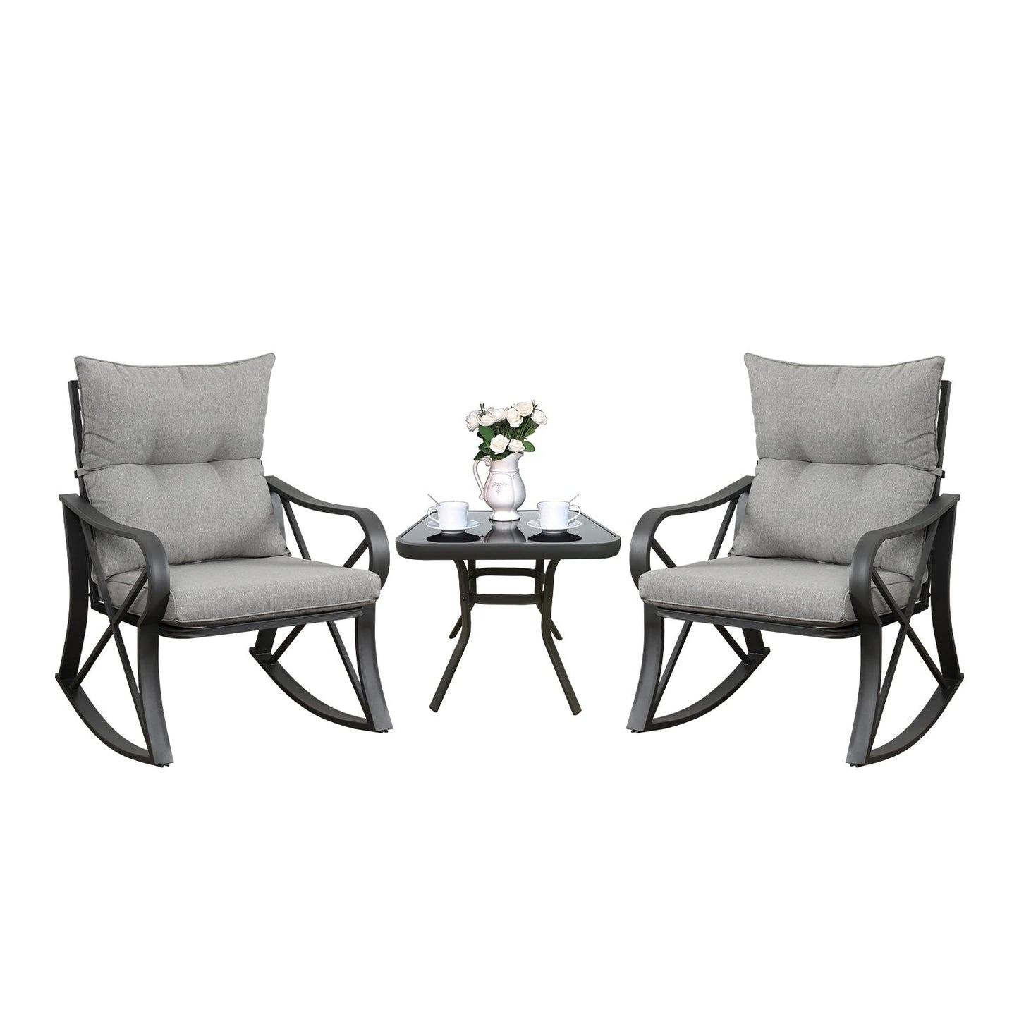 Ensemble de 3 chaises à bascule d'extérieur COSIEST avec table d'appoint