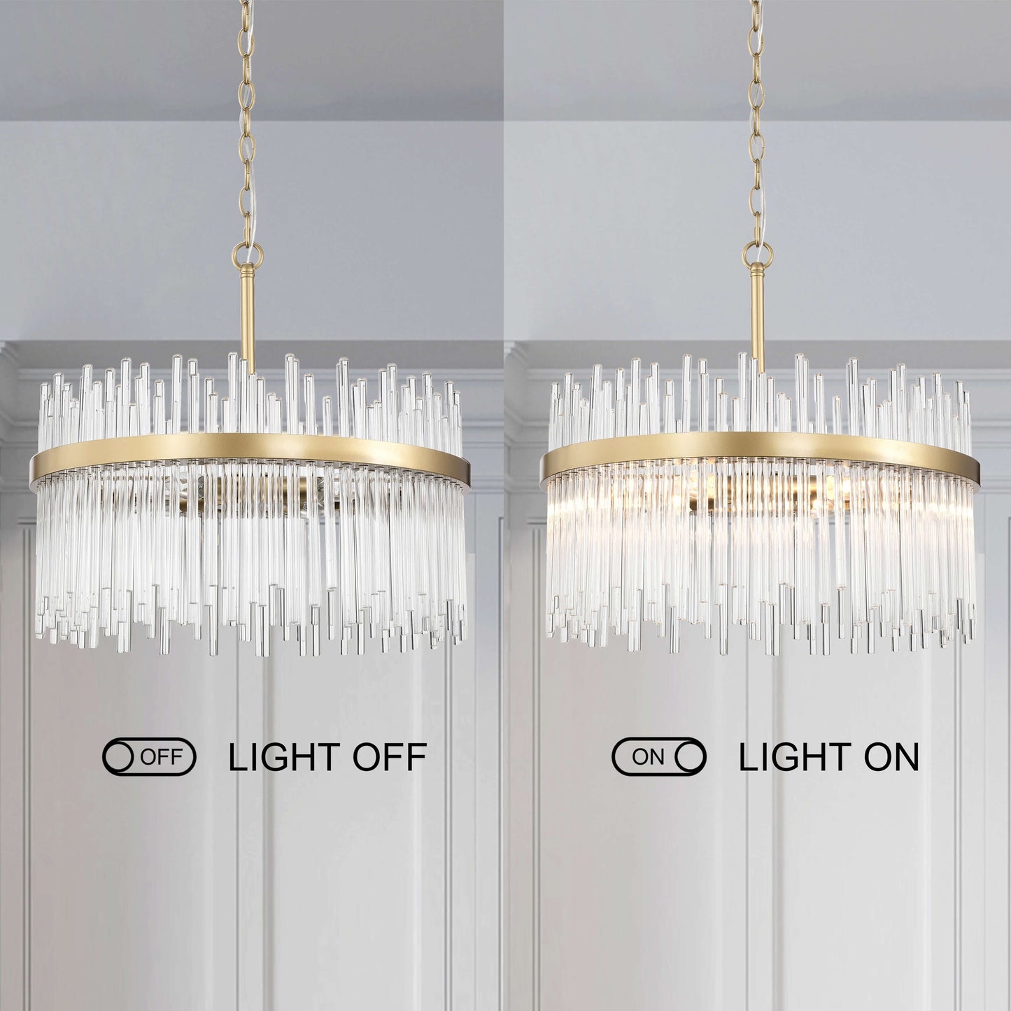 Lustre Casandra 5 lumières en bronze brillant avec barres en verre transparent - Bronze brillant