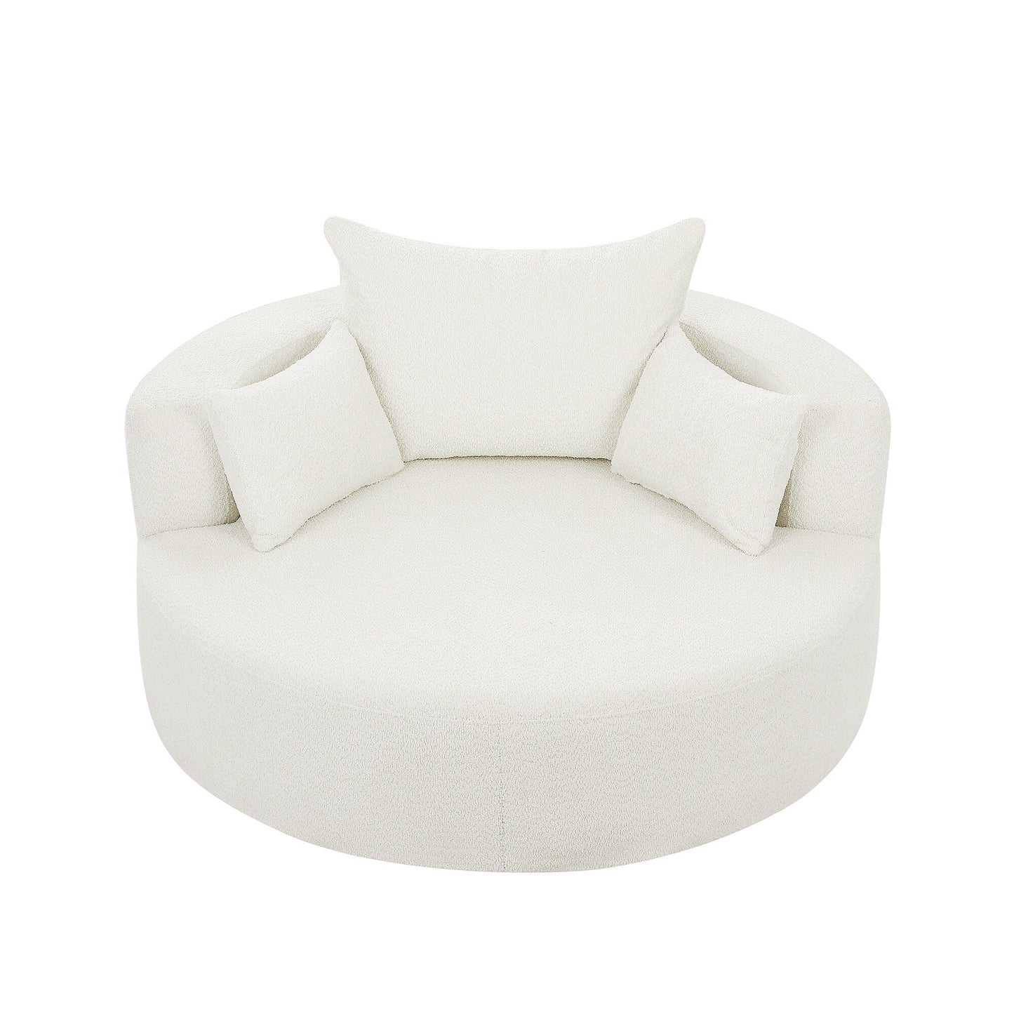 Fauteuil d'appoint en chenille, fauteuil rond avec base pivotante à 360 degrés et 3 coussins amovibles