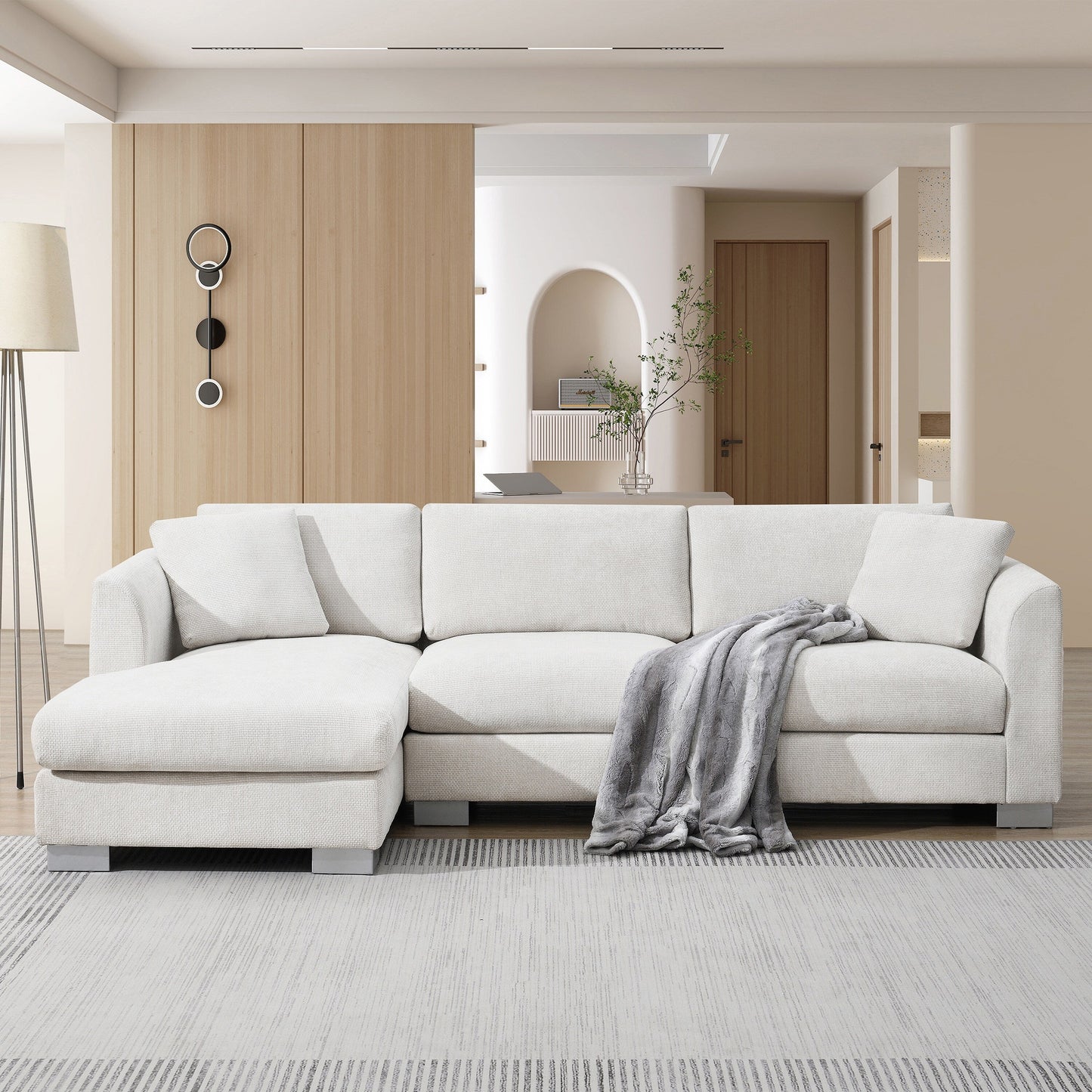 Canapé sectionnel Cloud, ensemble de canapés de luxe en forme de L avec 2 oreillers gratuits, mobilier d'intérieur 4 places en chenille avec méridienne surdimensionnée