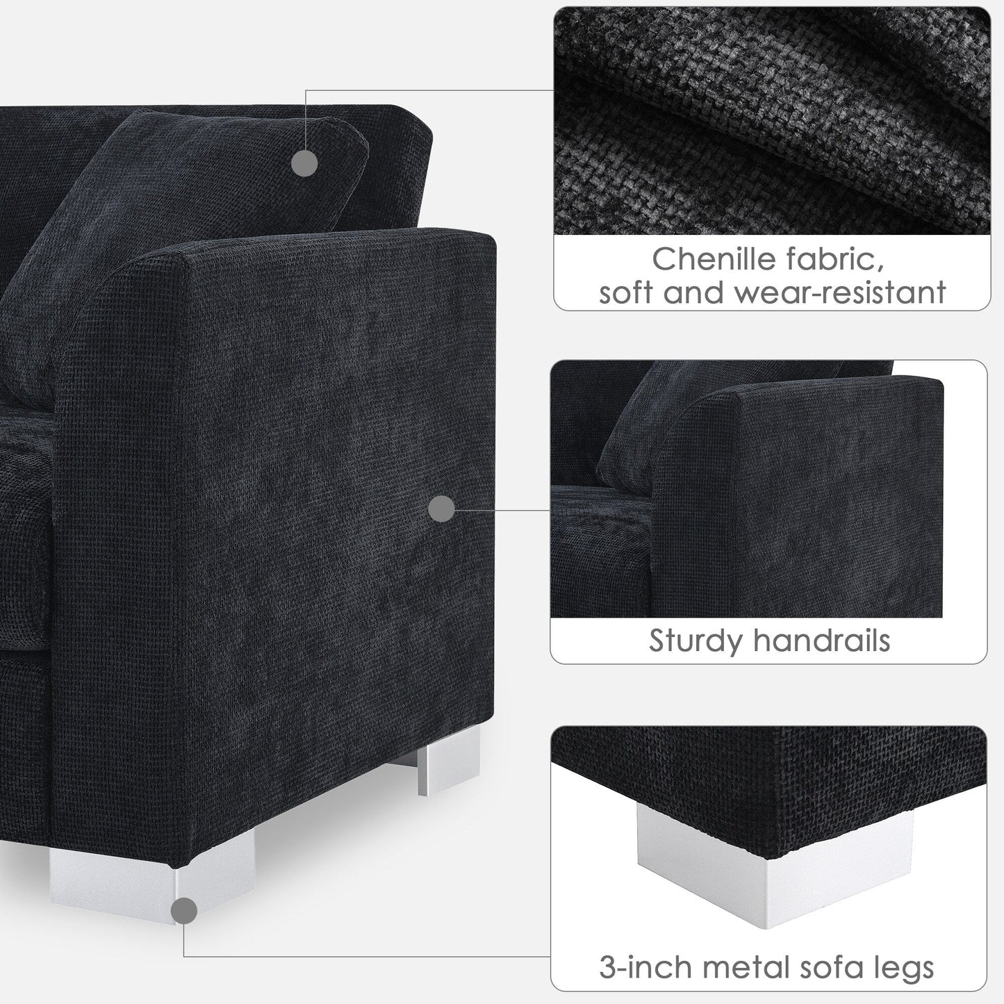 Canapé sectionnel Cloud, ensemble de canapés de luxe en forme de L avec 2 oreillers gratuits, mobilier d'intérieur 4 places en chenille avec méridienne surdimensionnée