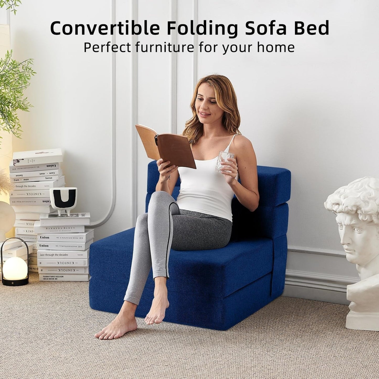 Canapé-lit convertible pliant - Fauteuil-lit moderne en lin avec oreiller et matelas pliable pour salon/dortoir/chambre d'amis