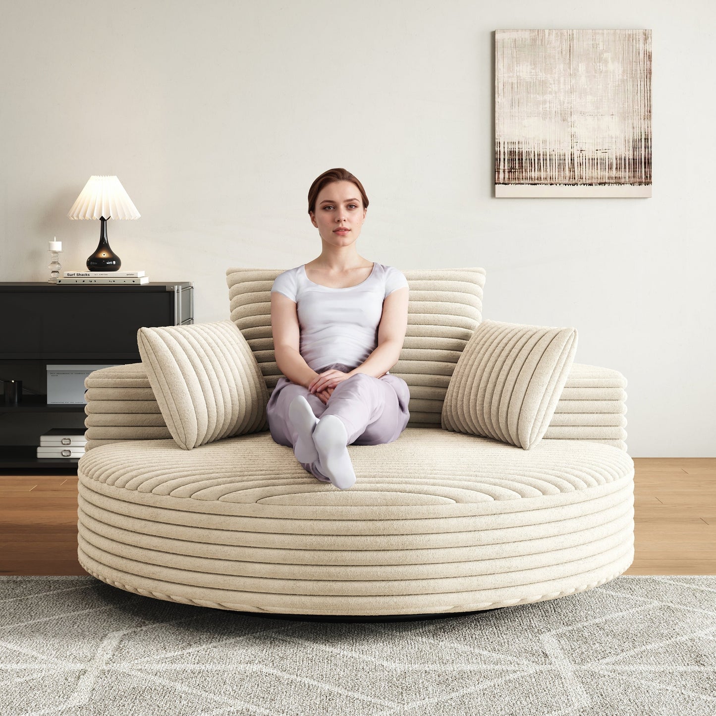 Chaise pivotante simple en velours côtelé et mousse chenille