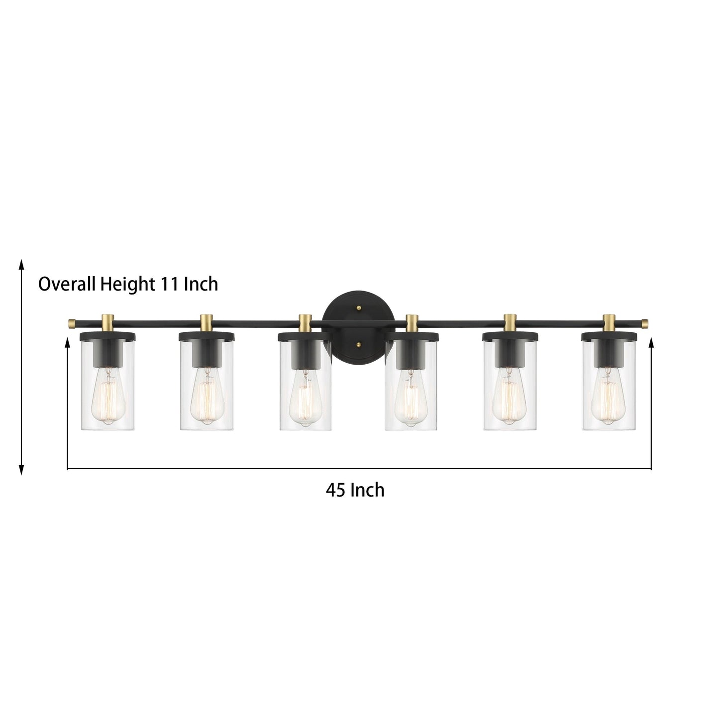 Applique murale de salle de bain Decatur à 6 lumières, style ferme moderne, noir/doré, certifiée UL