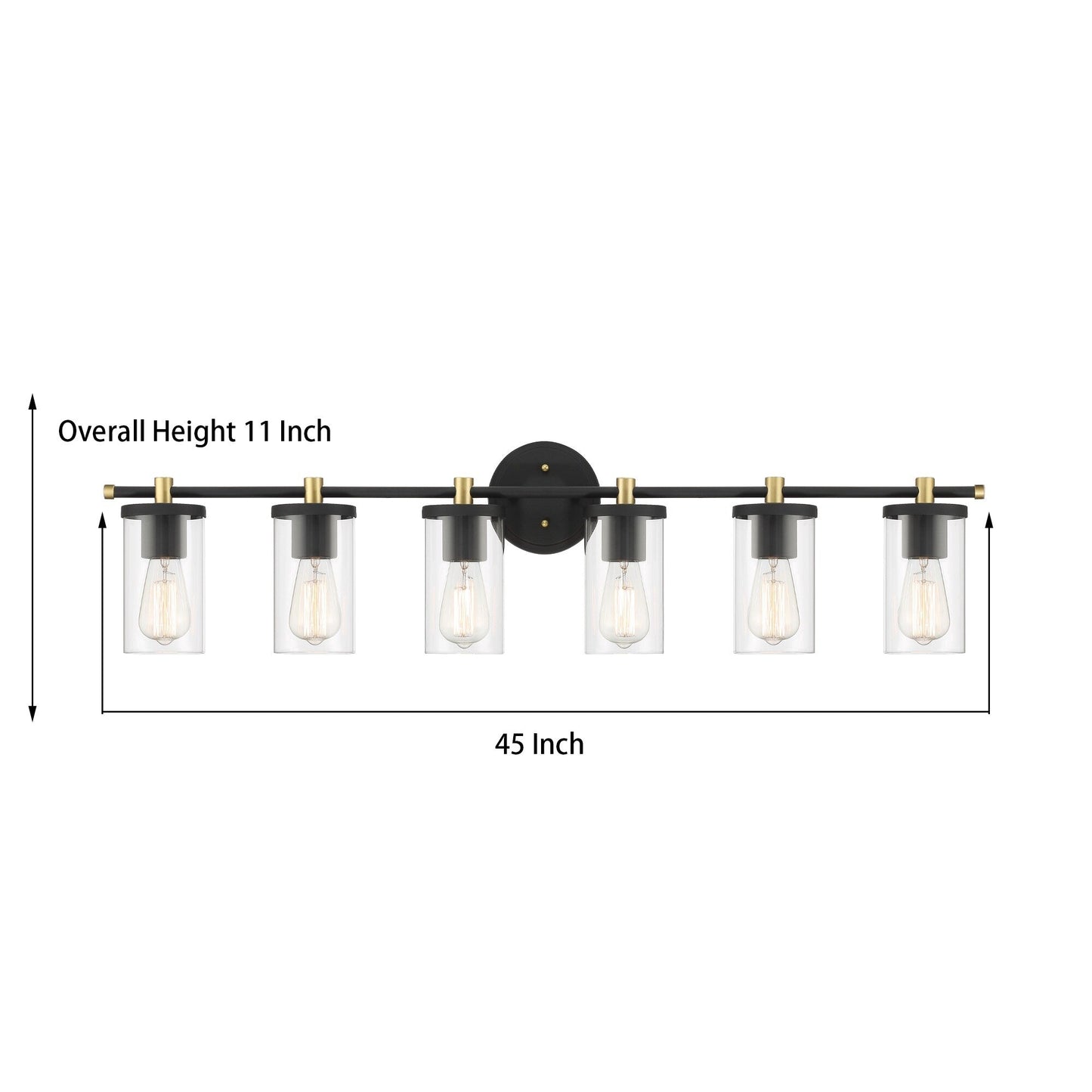 Applique murale de salle de bain Decatur à 6 lumières, style ferme moderne, noir/doré, certifiée UL