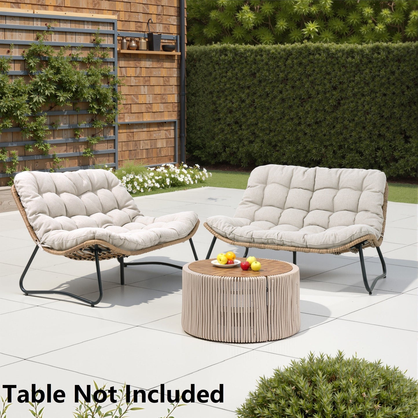 Fauteuil Papasan double avec coussin, rotin PE toutes saisons et cadre en métal pour intérieur et extérieur