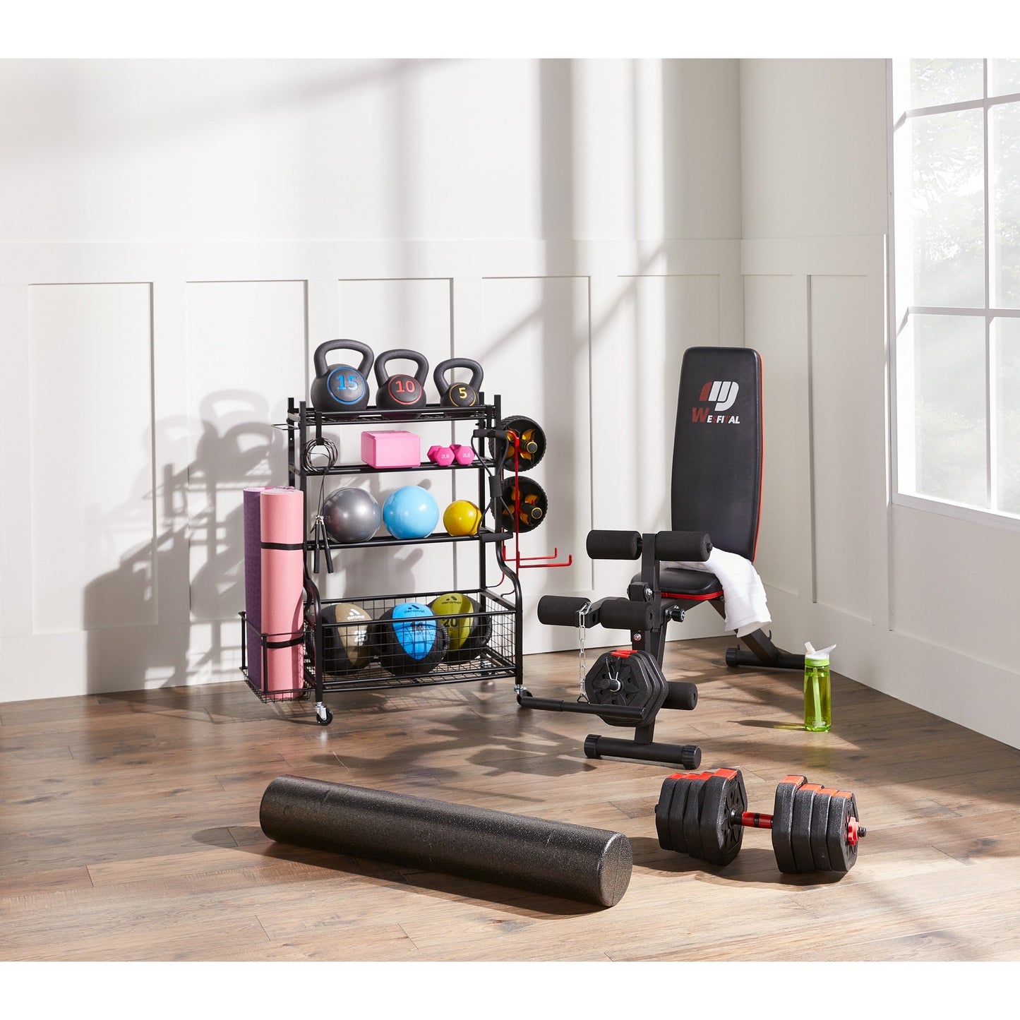 Support d'haltères, support de poids, rangement pour tapis et ballons de yoga, organiseur d'équipement