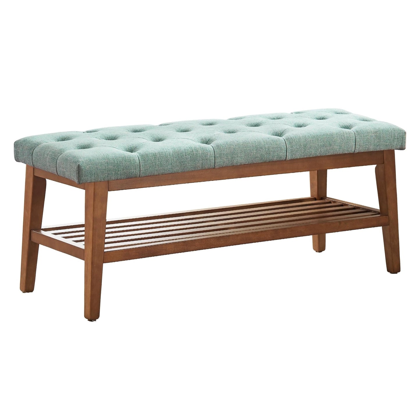 Banc à chaussures d'entrée, banc de rangement en tissu et bois massif, banc rembourré de 43 pouces pour salon et chambres