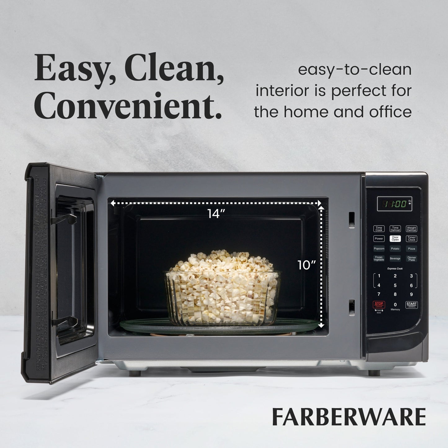 Four à micro-ondes de comptoir Farberware de 1 000 W et 1,1 pi³ avec éclairage LED et verrouillage enfant