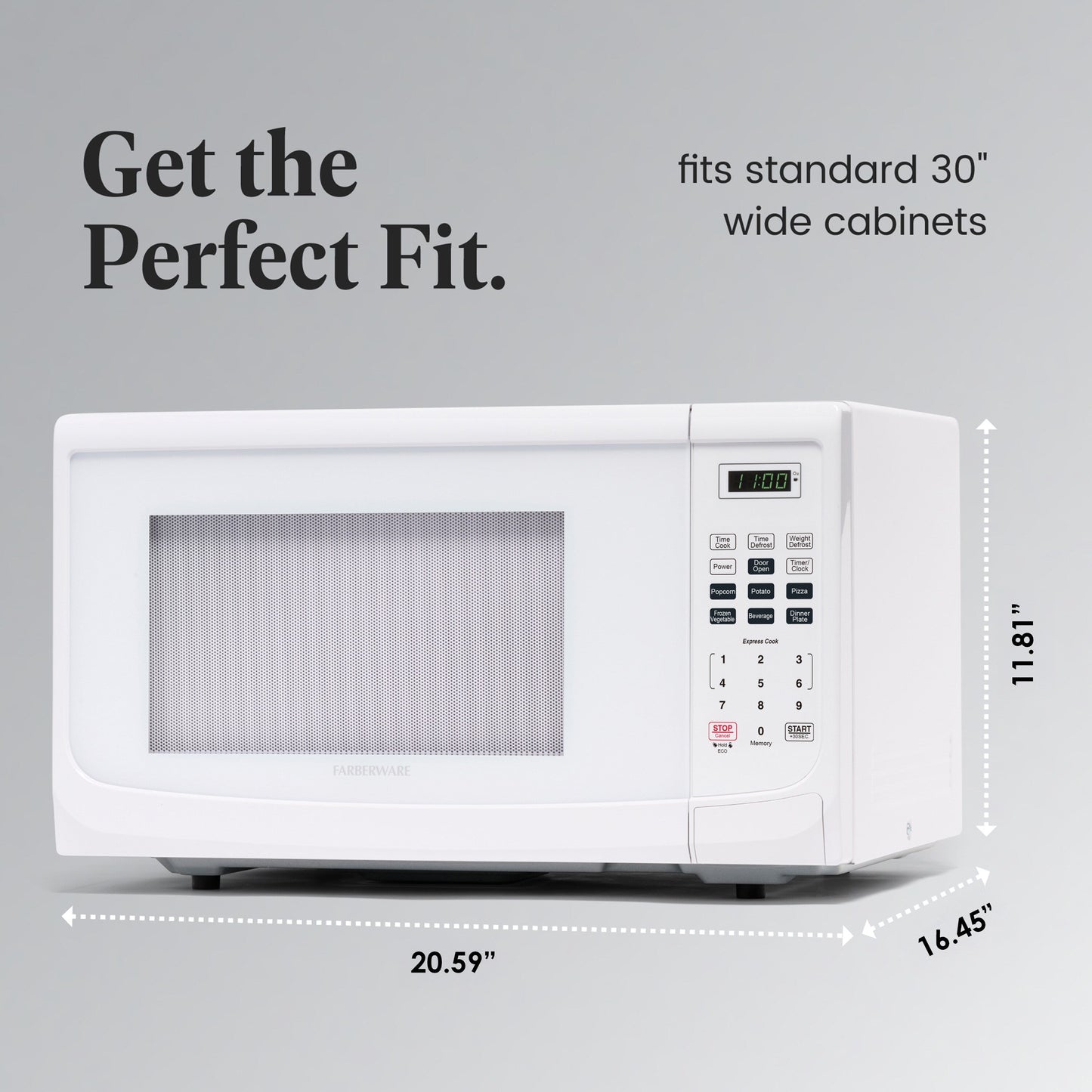 Four à micro-ondes de comptoir Farberware de 1 000 W et 1,1 pi³ avec éclairage LED et verrouillage enfant