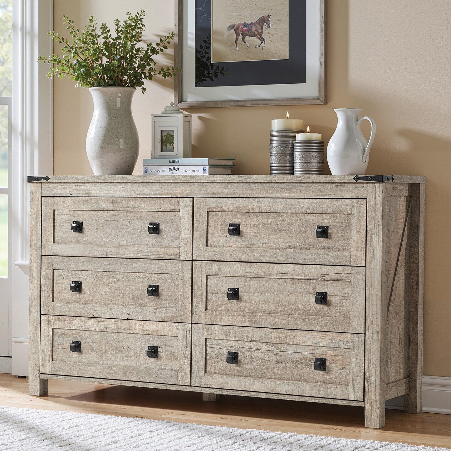 Commode 6 tiroirs style ferme, meuble TV en bois, commode