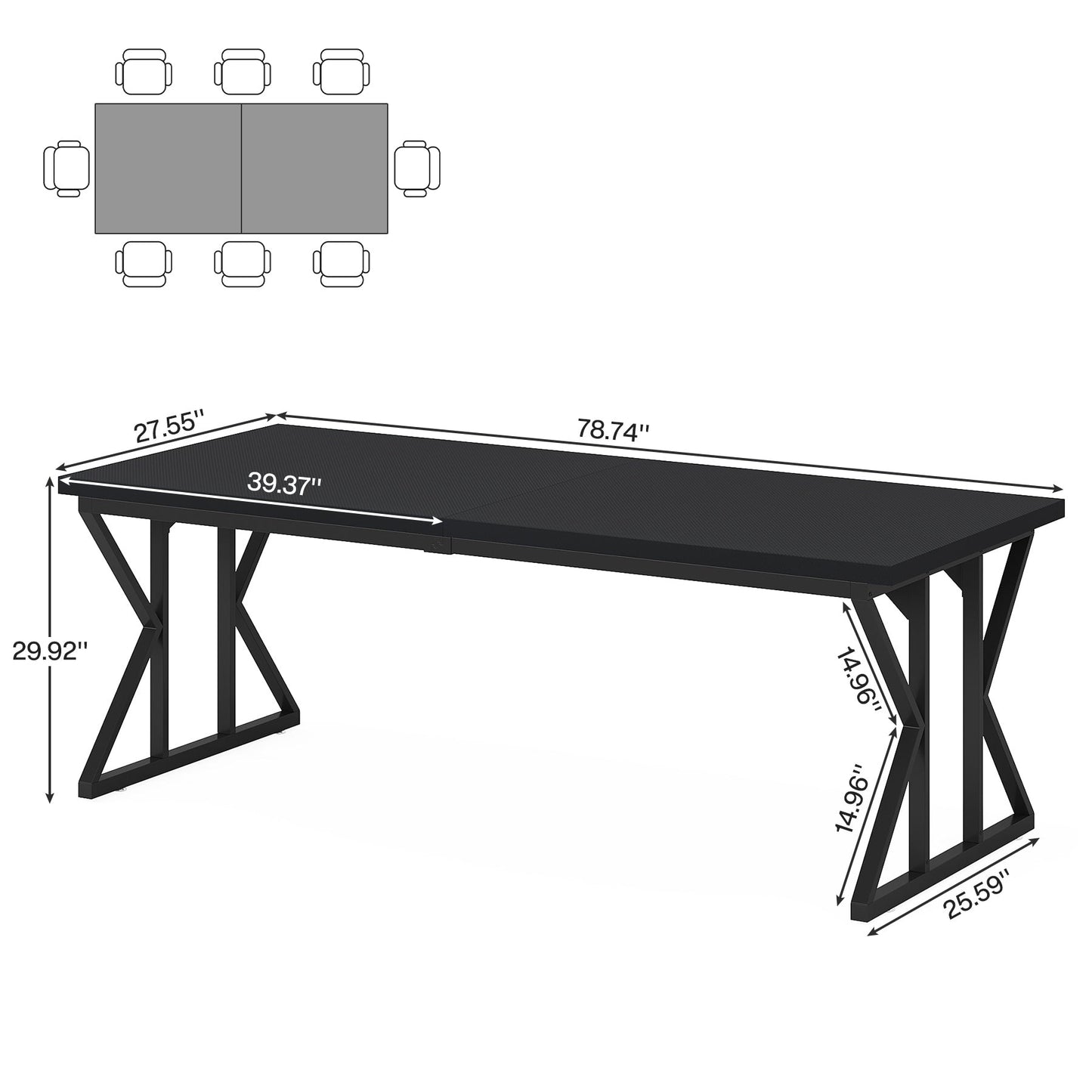 Table à manger de ferme pour 6 personnes, table de cuisine rectangulaire en bois de 70,8 pouces