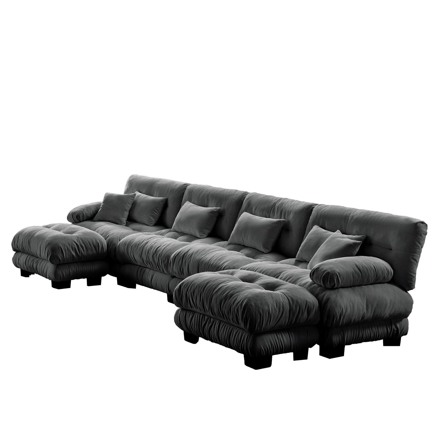 Canapé modulable 4 places en chenille avec 2 poufs et oreiller pour le salon