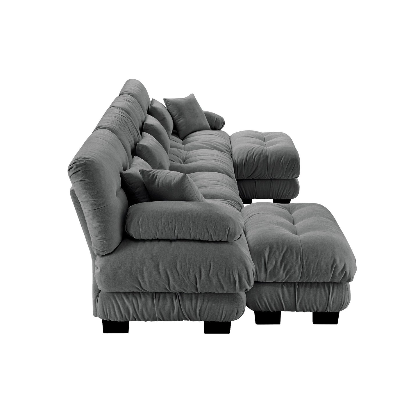 Canapé modulable 4 places en chenille avec 2 poufs et oreiller pour le salon