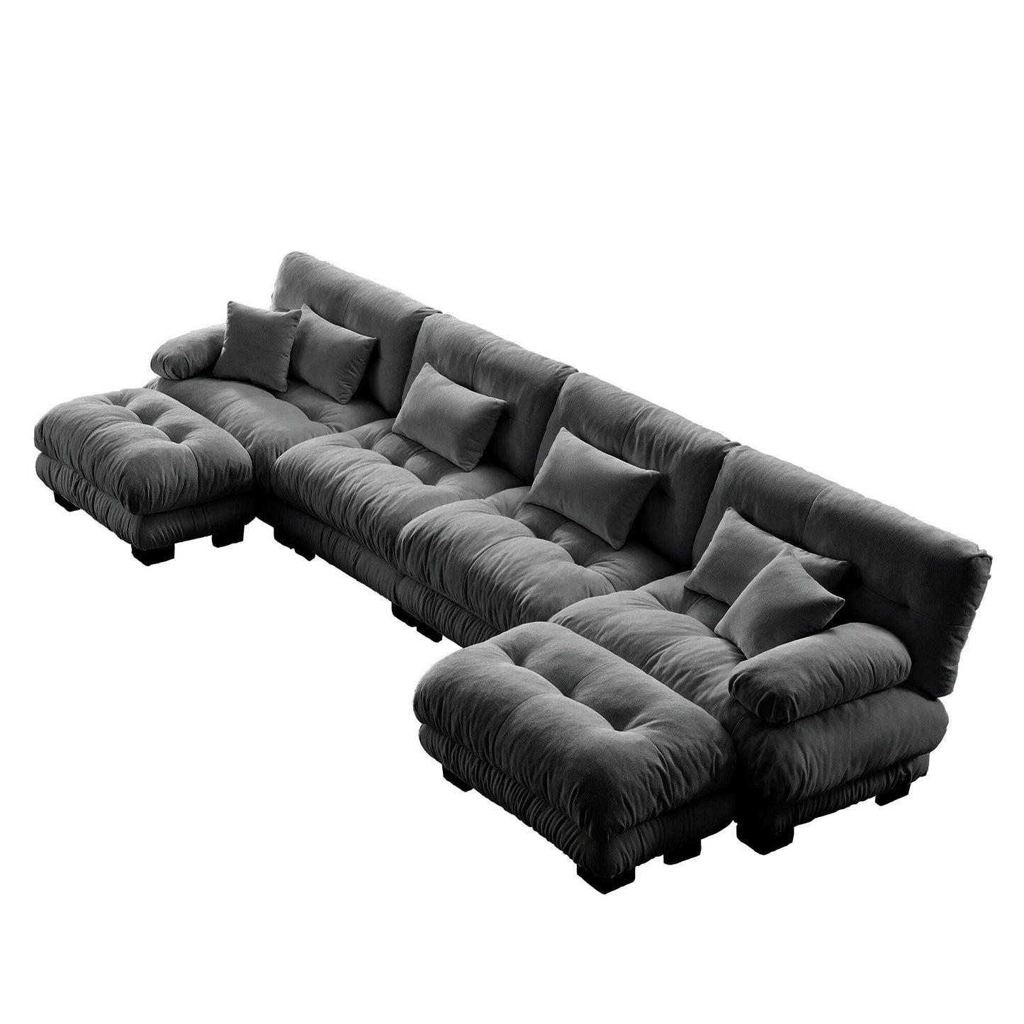Canapé modulable 4 places en chenille avec 2 poufs et oreiller pour le salon
