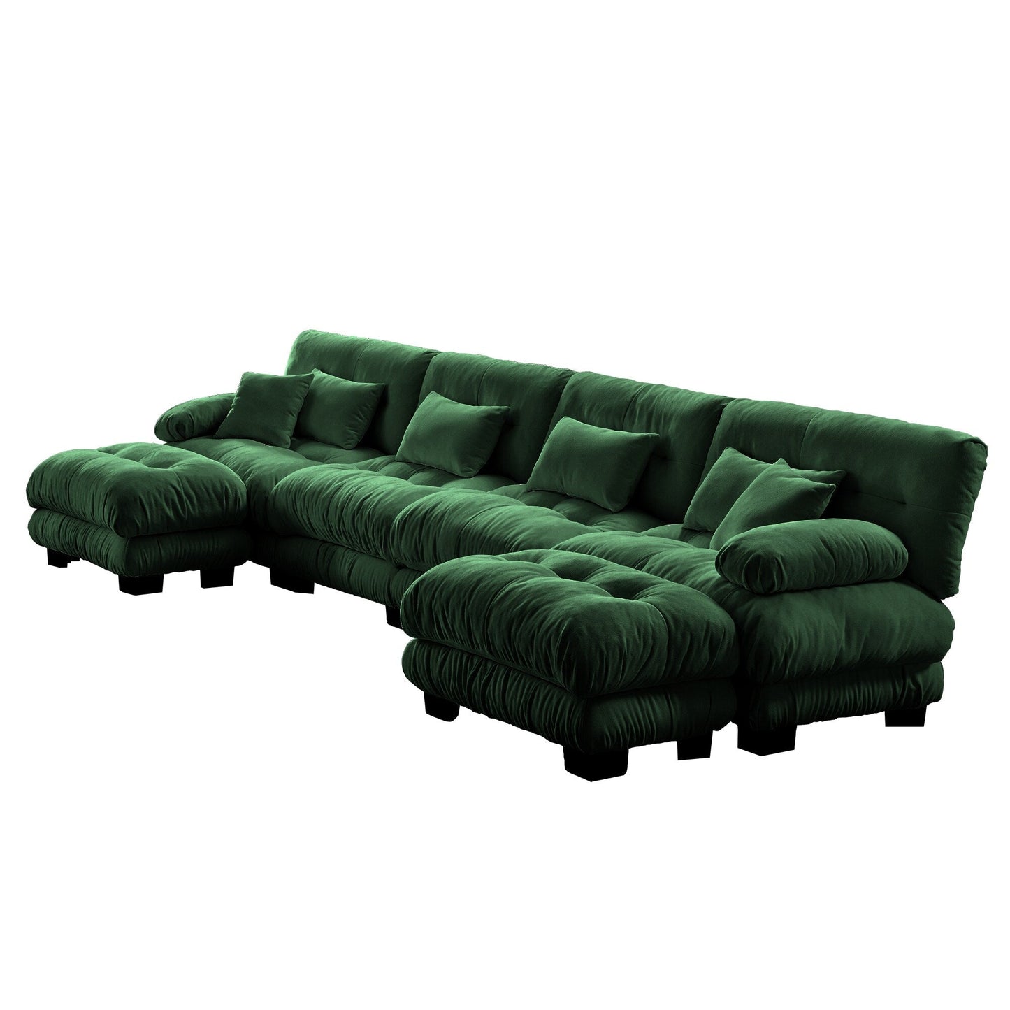 Canapé modulable 4 places en chenille avec 2 poufs et oreiller pour le salon