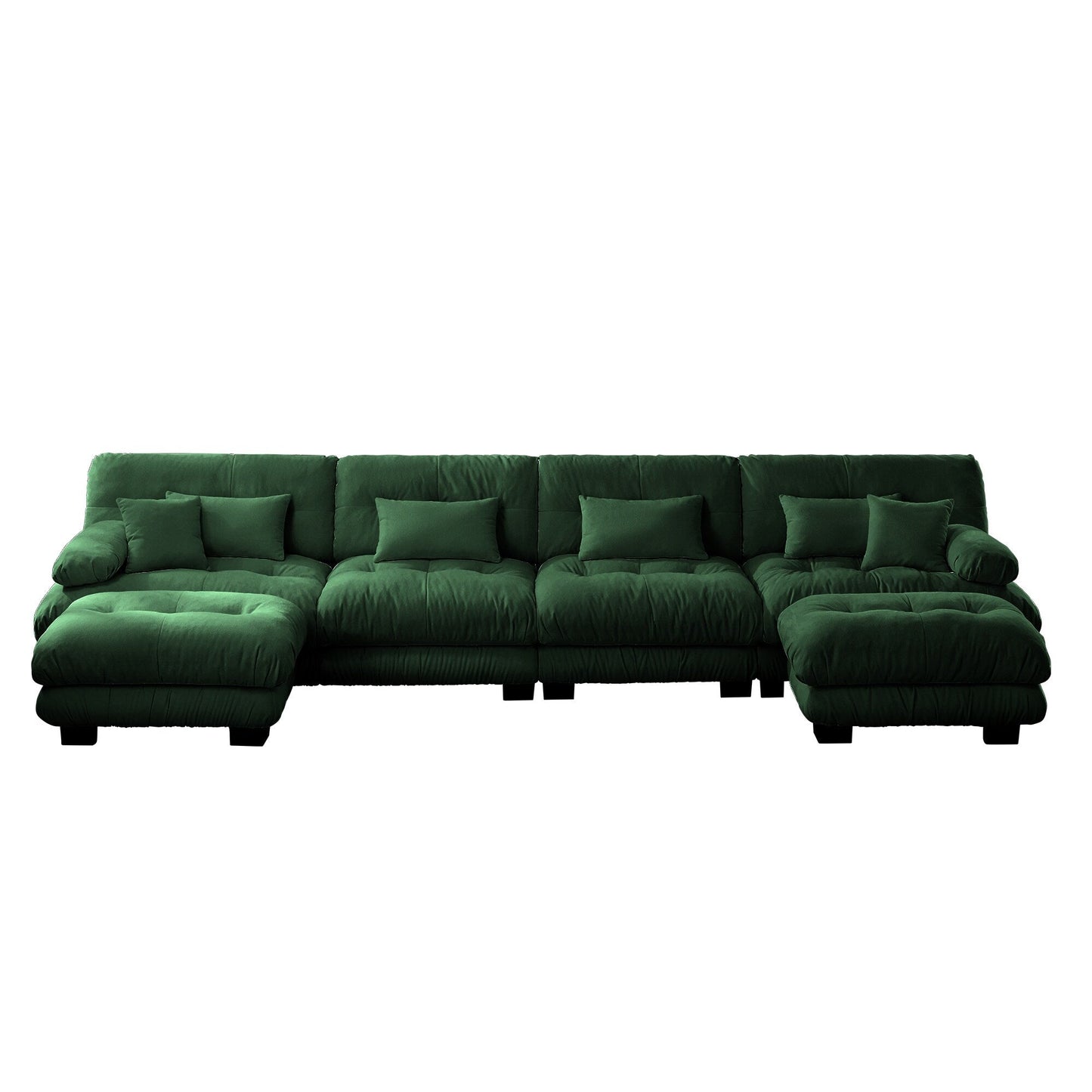 Canapé modulable 4 places en chenille avec 2 poufs et oreiller pour le salon