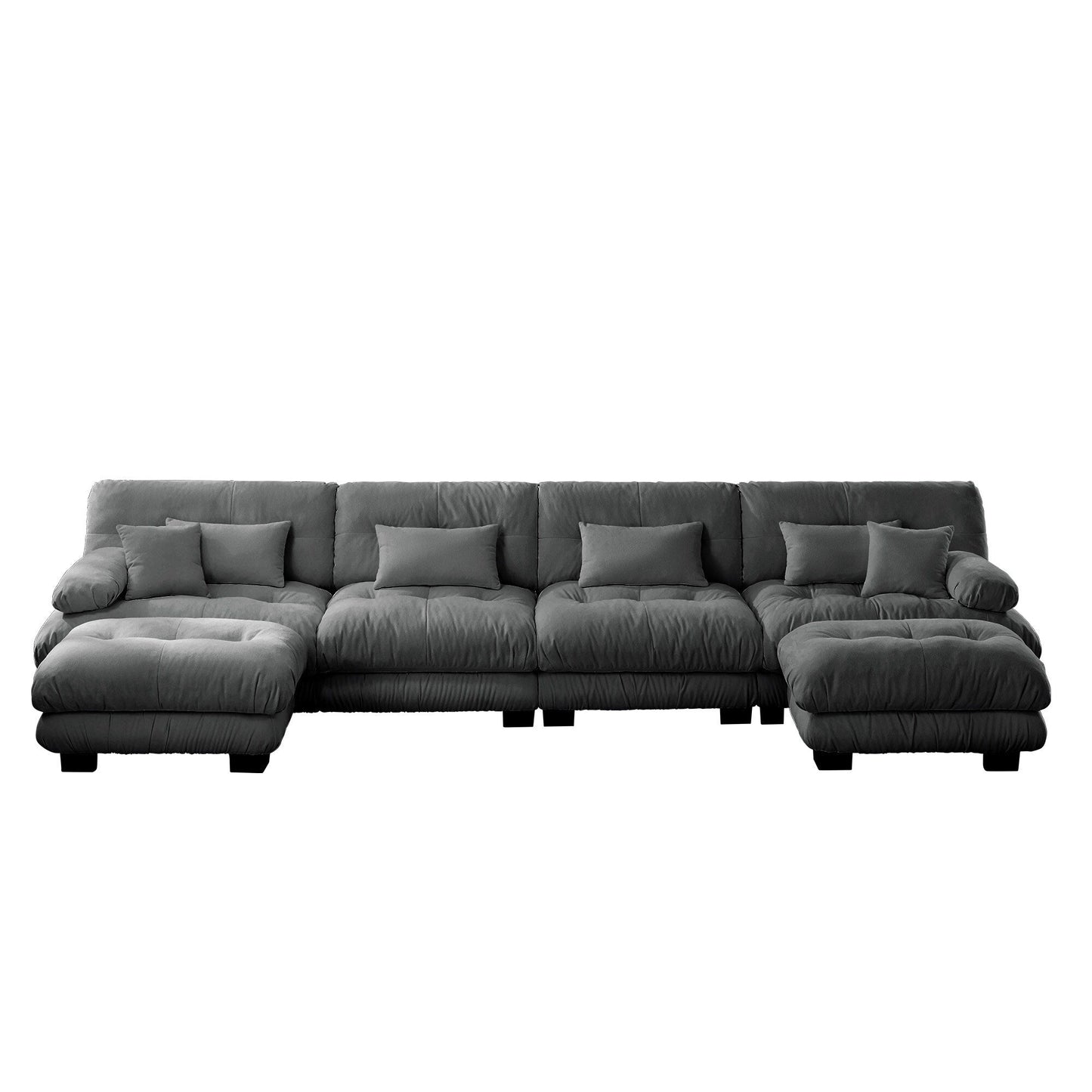 Canapé modulable 4 places en chenille avec 2 poufs et oreiller pour le salon