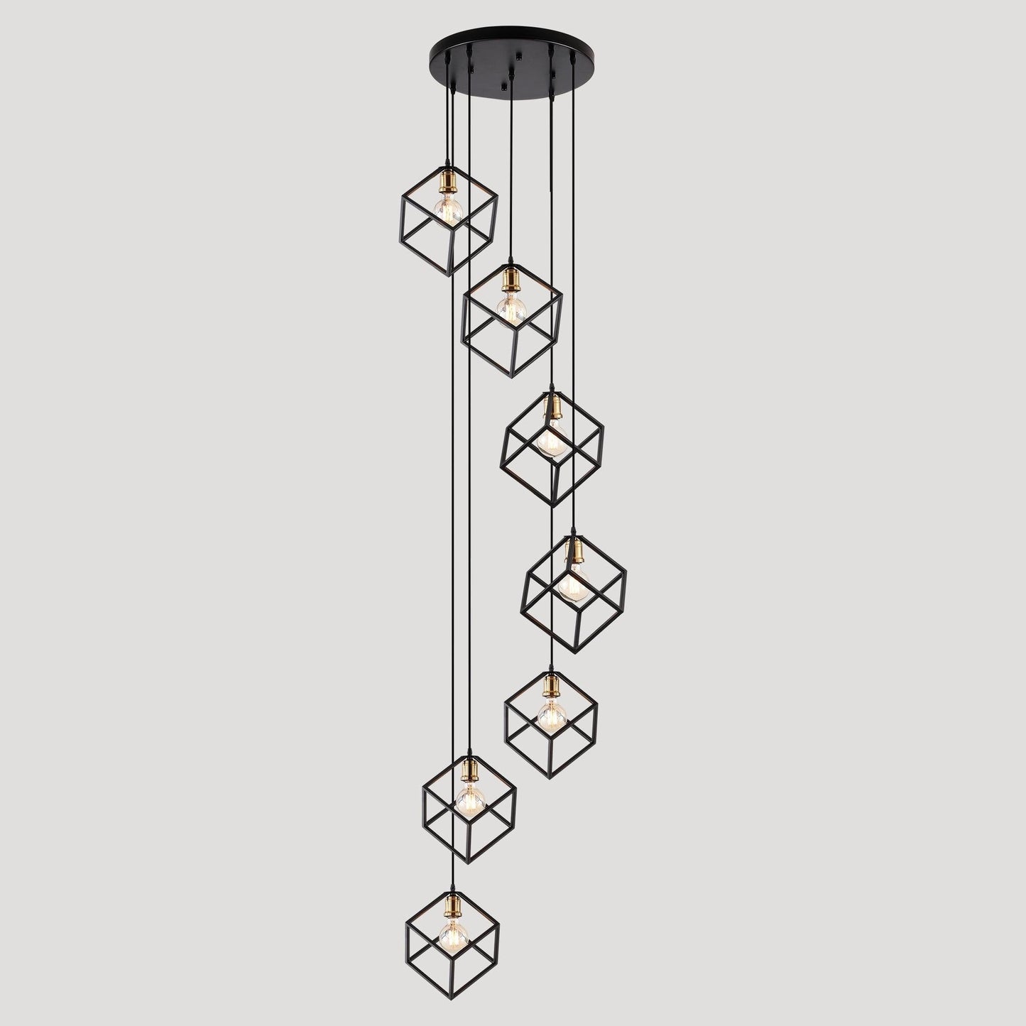 Lustre suspendu géométrique pour escalier, hauteur réglable, 5 ou 7 lumières