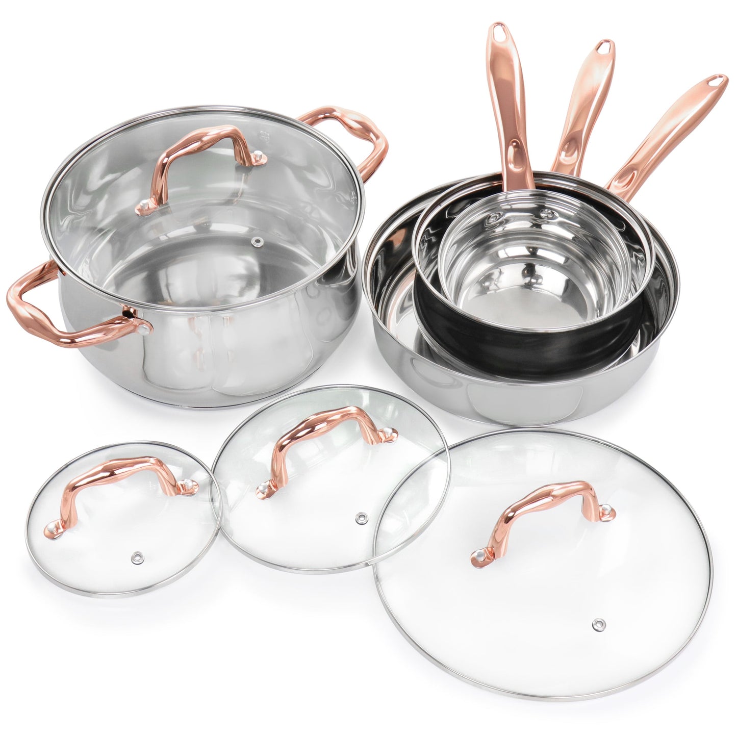 Batterie de cuisine Gibson Home Bransonville 8 pièces en acier inoxydable, chrome et bronze
