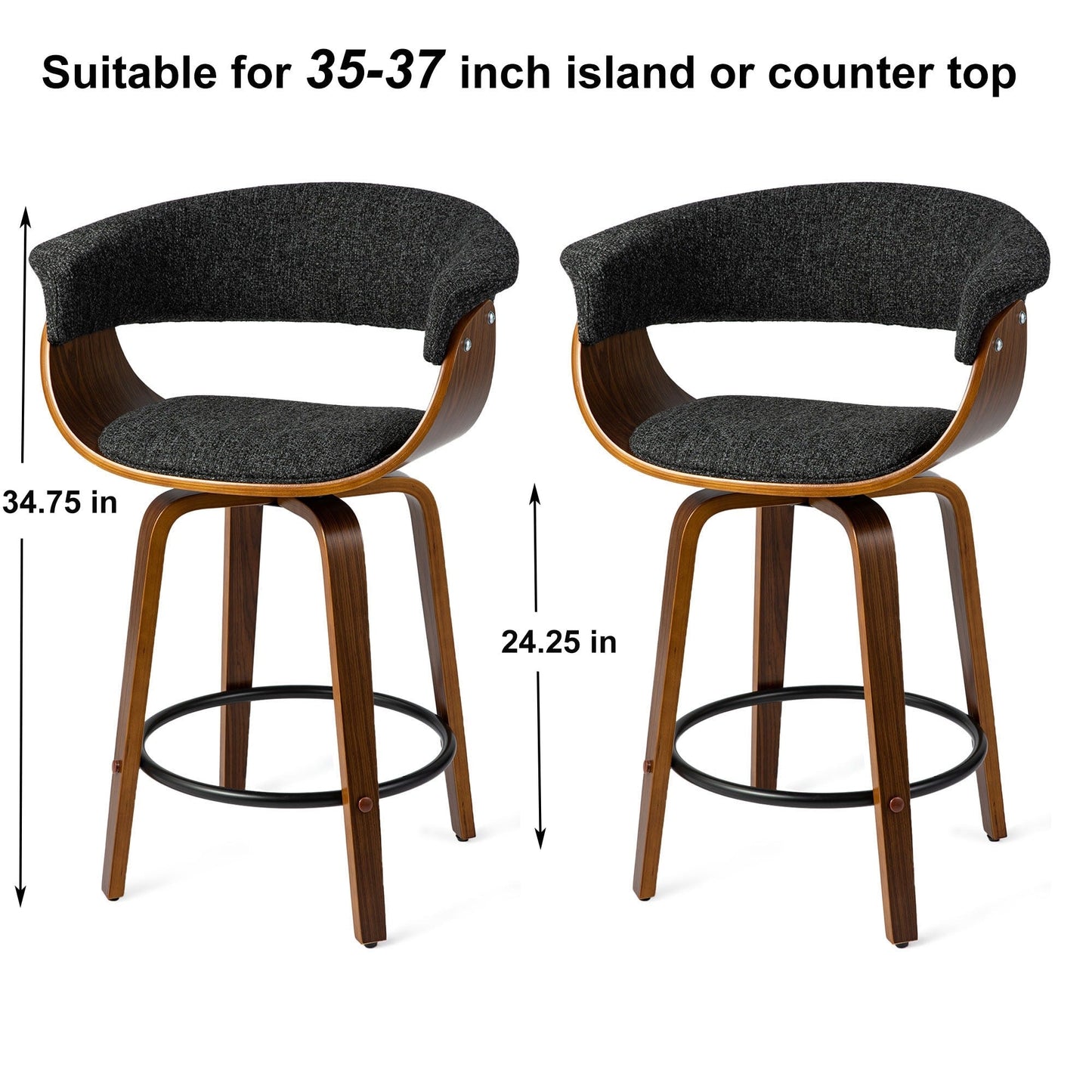 Glitzhome Lot de 2 ou 4 tabourets de bar pivotants modernes en bois à hauteur de comptoir et de bar