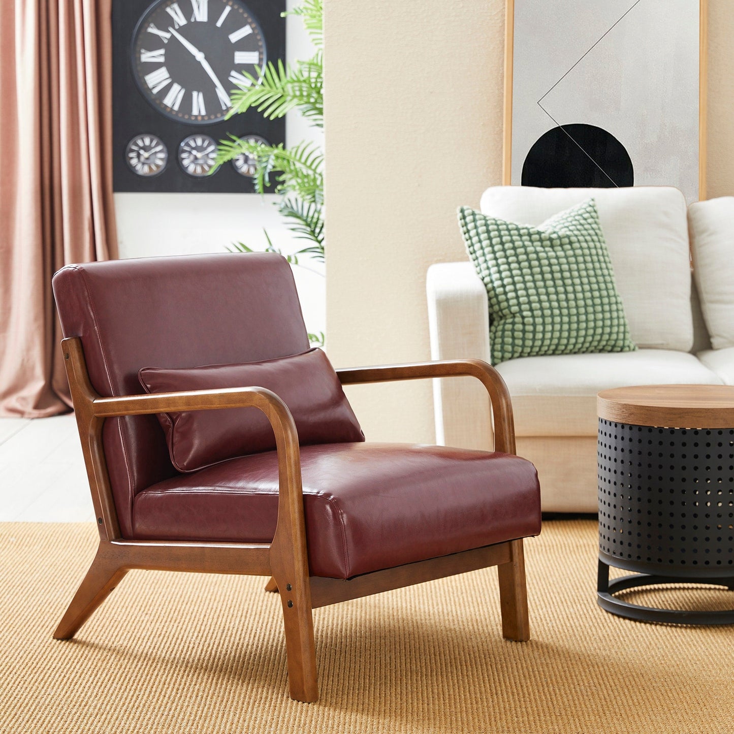 Fauteuil d'appoint moderne en cuir synthétique Glitzhome 30,75 po de hauteur, style milieu de siècle, avec coussin – 25,75 po de largeur x 33,75 po de profondeur x 30,75 po de hauteur