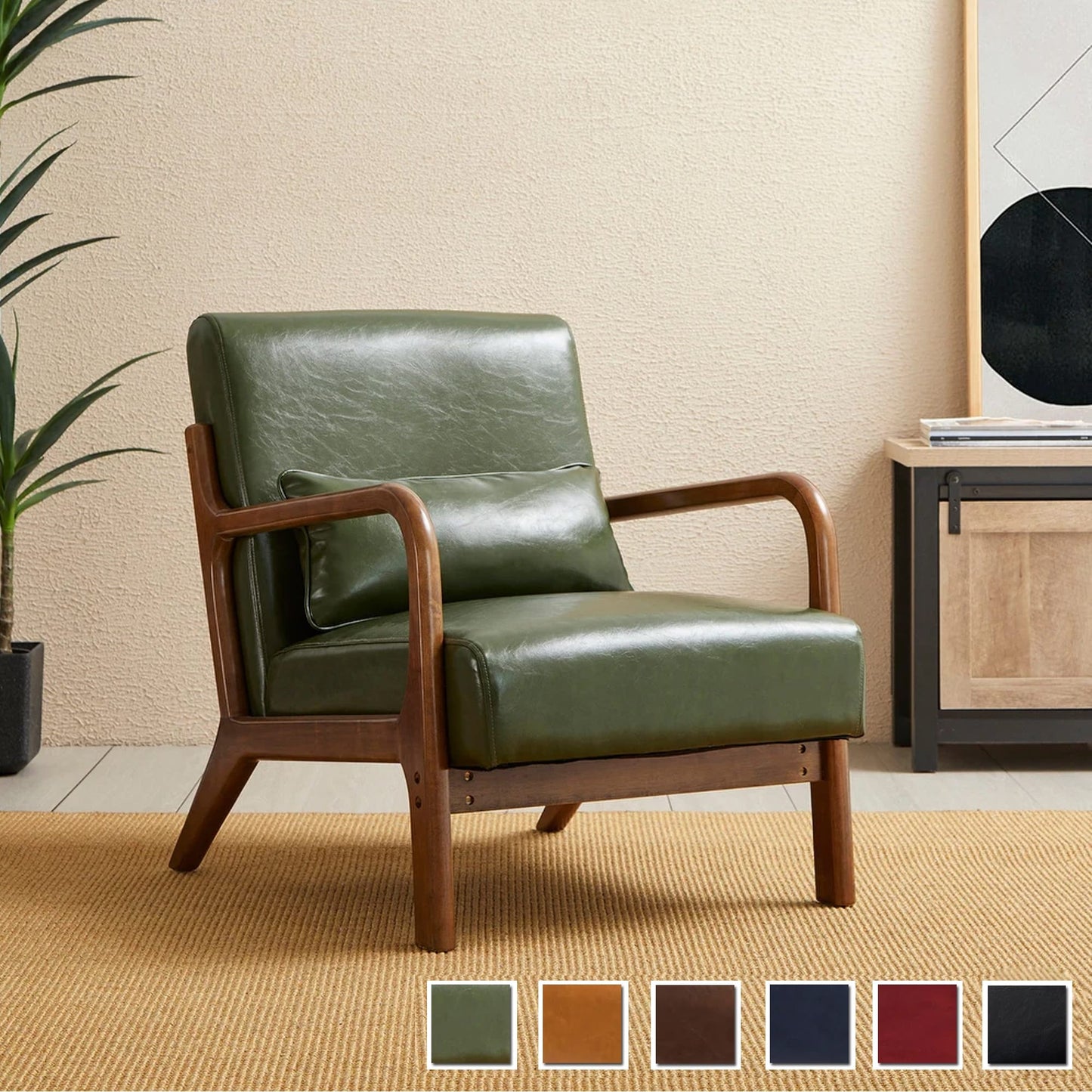 Fauteuil d'appoint moderne en cuir synthétique Glitzhome 30,75 po de hauteur, style milieu de siècle, avec coussin – 25,75 po de largeur x 33,75 po de profondeur x 30,75 po de hauteur