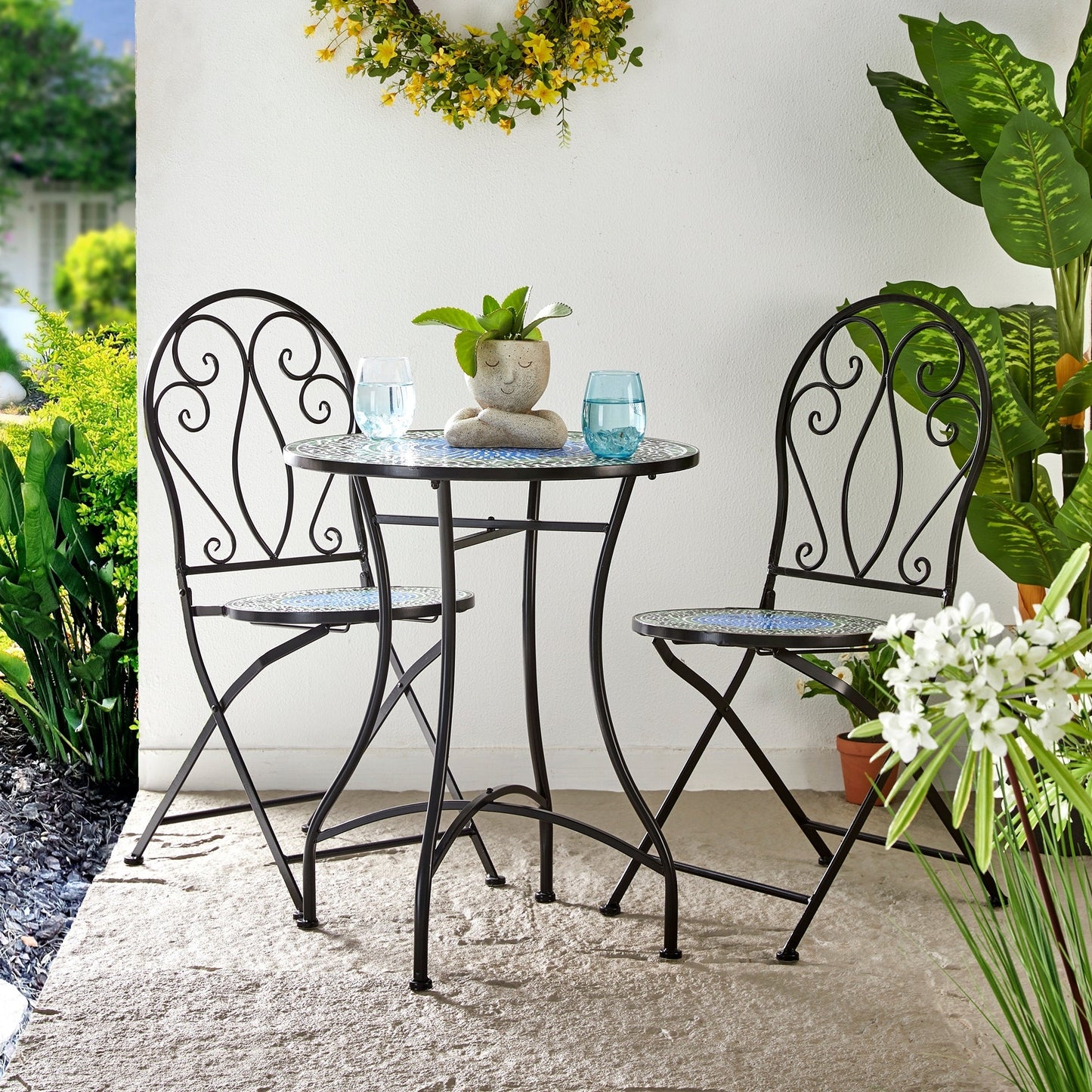 Ensemble de bistrot pliant d'extérieur en métal Glitzhome 3 pièces avec table et chaises