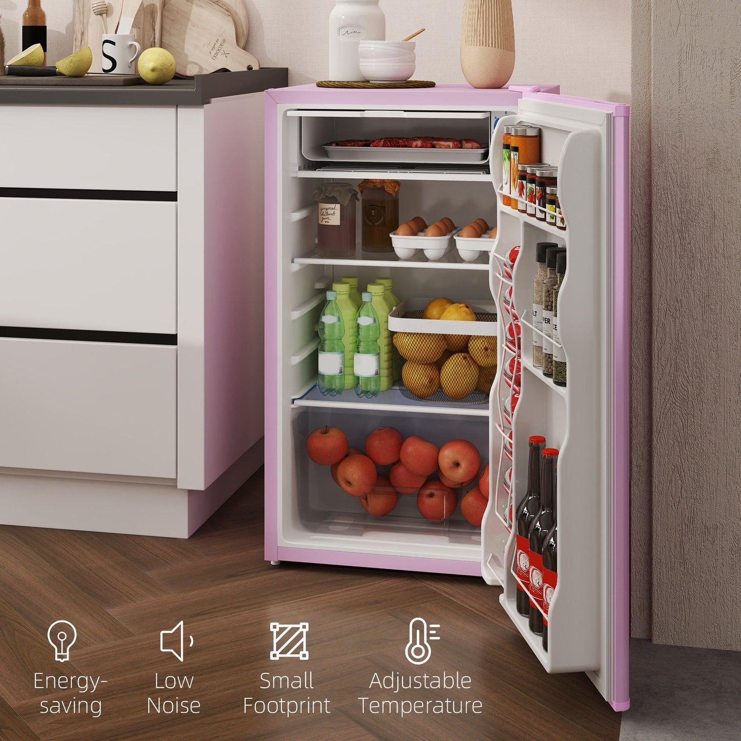 Mini-réfrigérateur compact HOMCOM de 3,2 pi³ avec congélateur, porte simple et thermostat réglable pour chambre à coucher