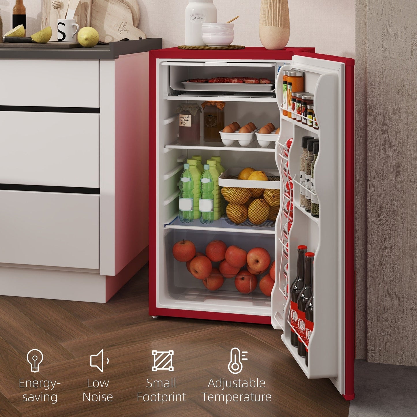Mini-réfrigérateur compact HOMCOM de 3,2 pi³ avec congélateur, porte simple et thermostat réglable pour chambre à coucher