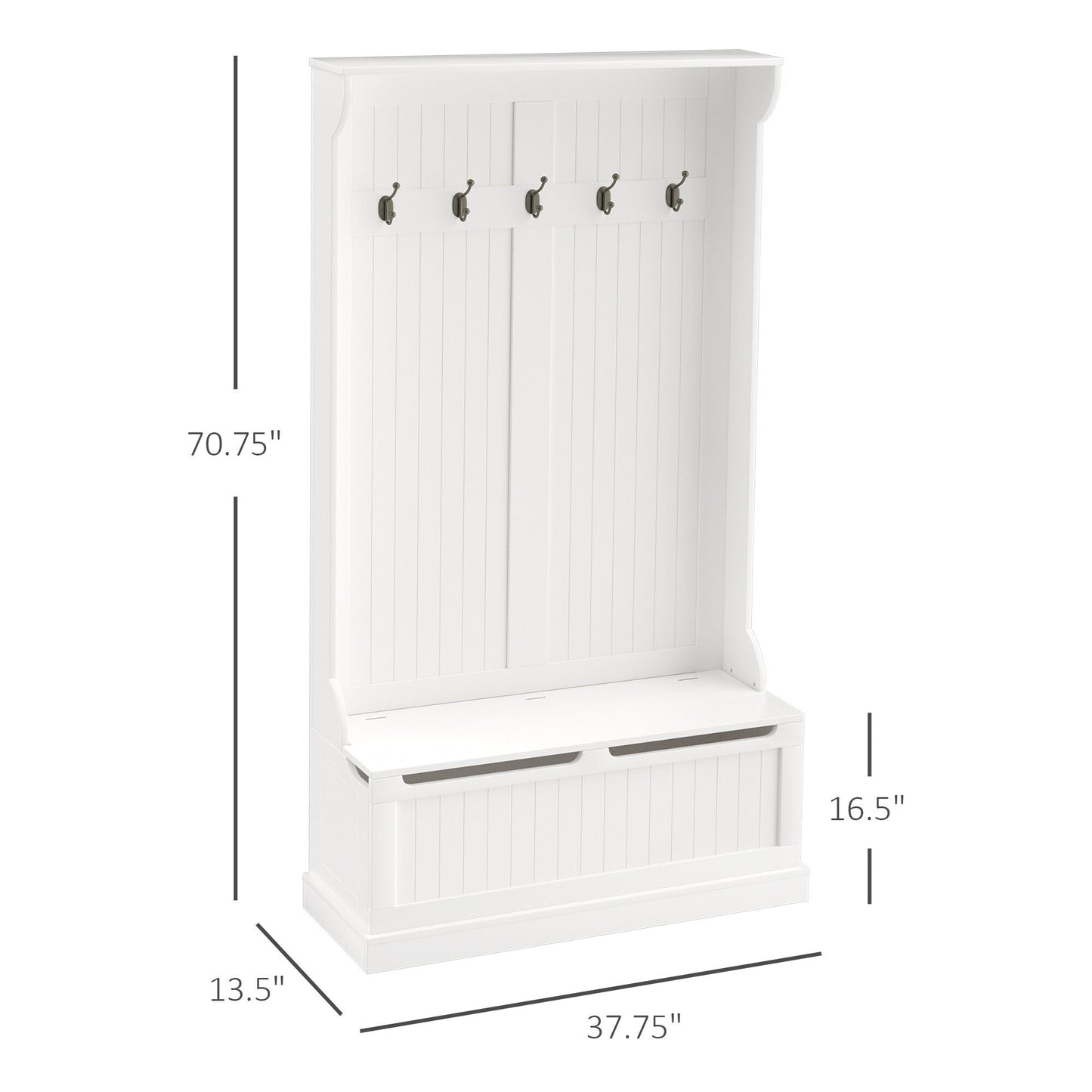 Banc de rangement et porte-manteau 3 en 1 HOMCOM 71 avec 5 crochets doubles en acier et ancrage anti-basculement pour l'entrée