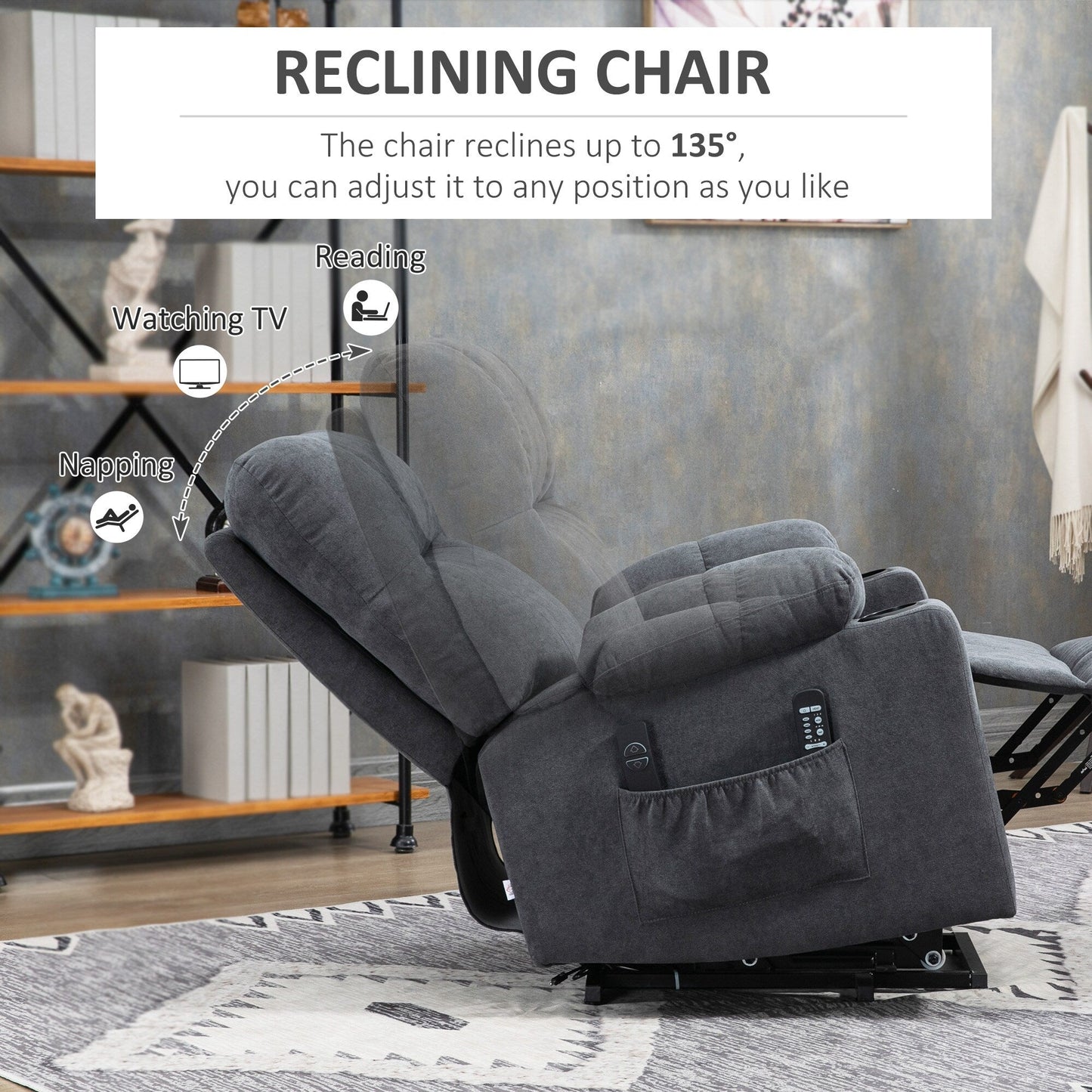 Fauteuil releveur électrique HOMCOM pour personnes âgées, fauteuil inclinable de salon surdimensionné avec télécommande