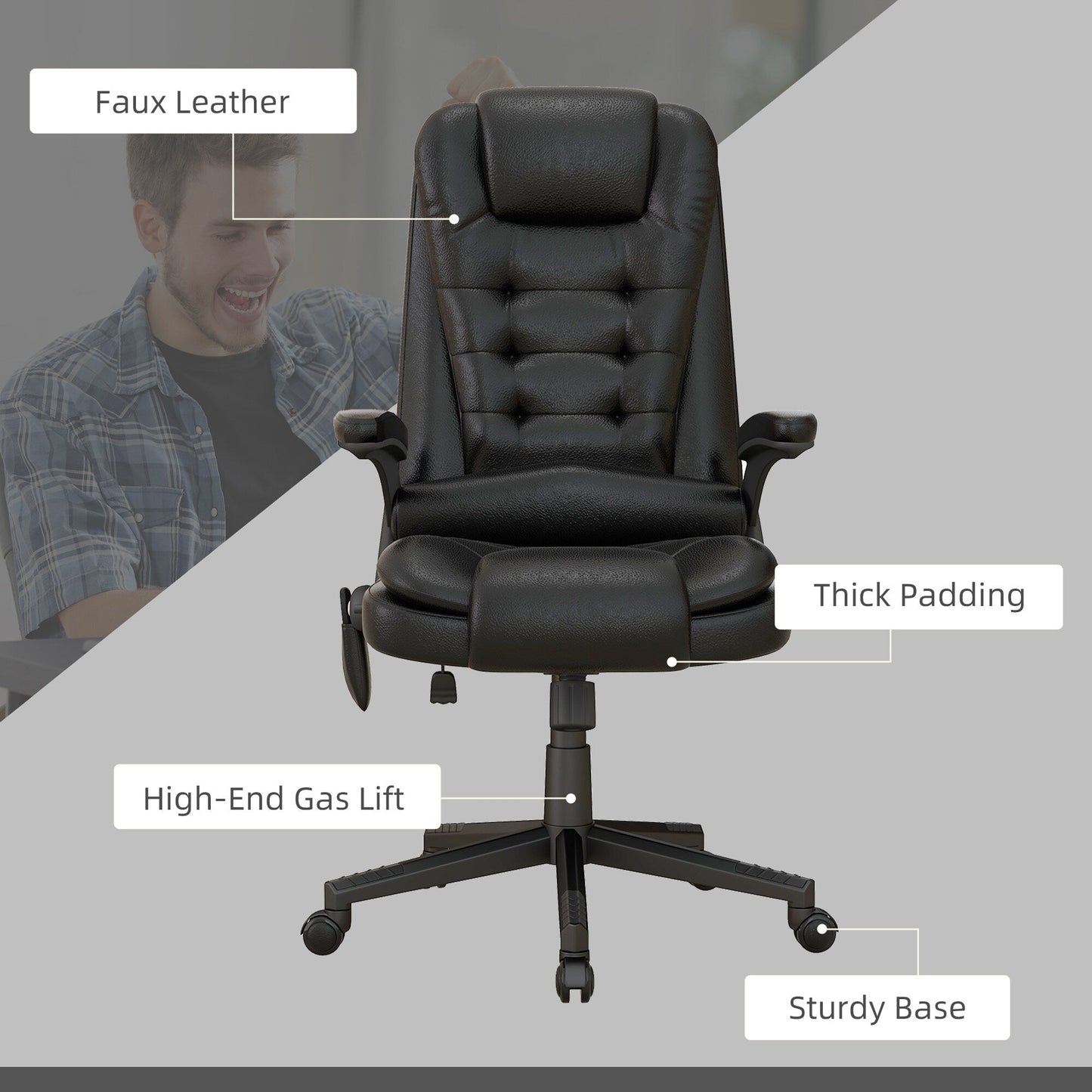 Fauteuil de bureau massant et vibrant HOMCOM à dossier haut avec 6 points de vibration, beige