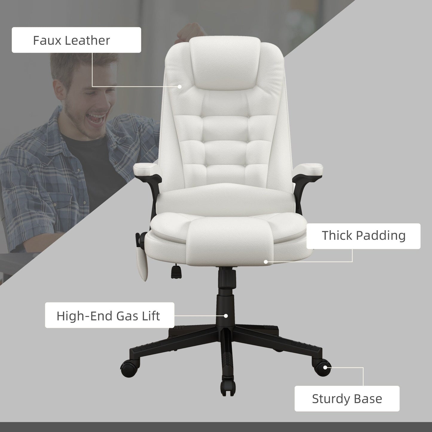 Fauteuil de bureau massant et vibrant HOMCOM à dossier haut avec 6 points de vibration, beige