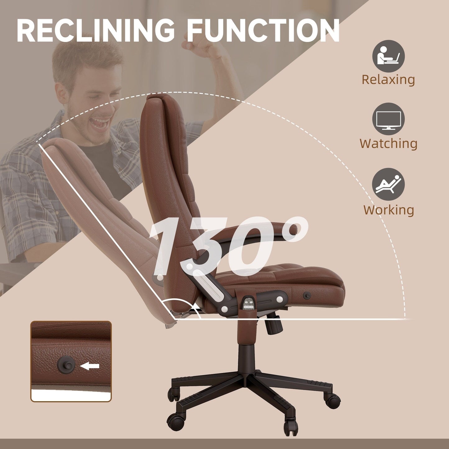 Fauteuil de bureau massant et vibrant HOMCOM à dossier haut avec 6 points de vibration, beige