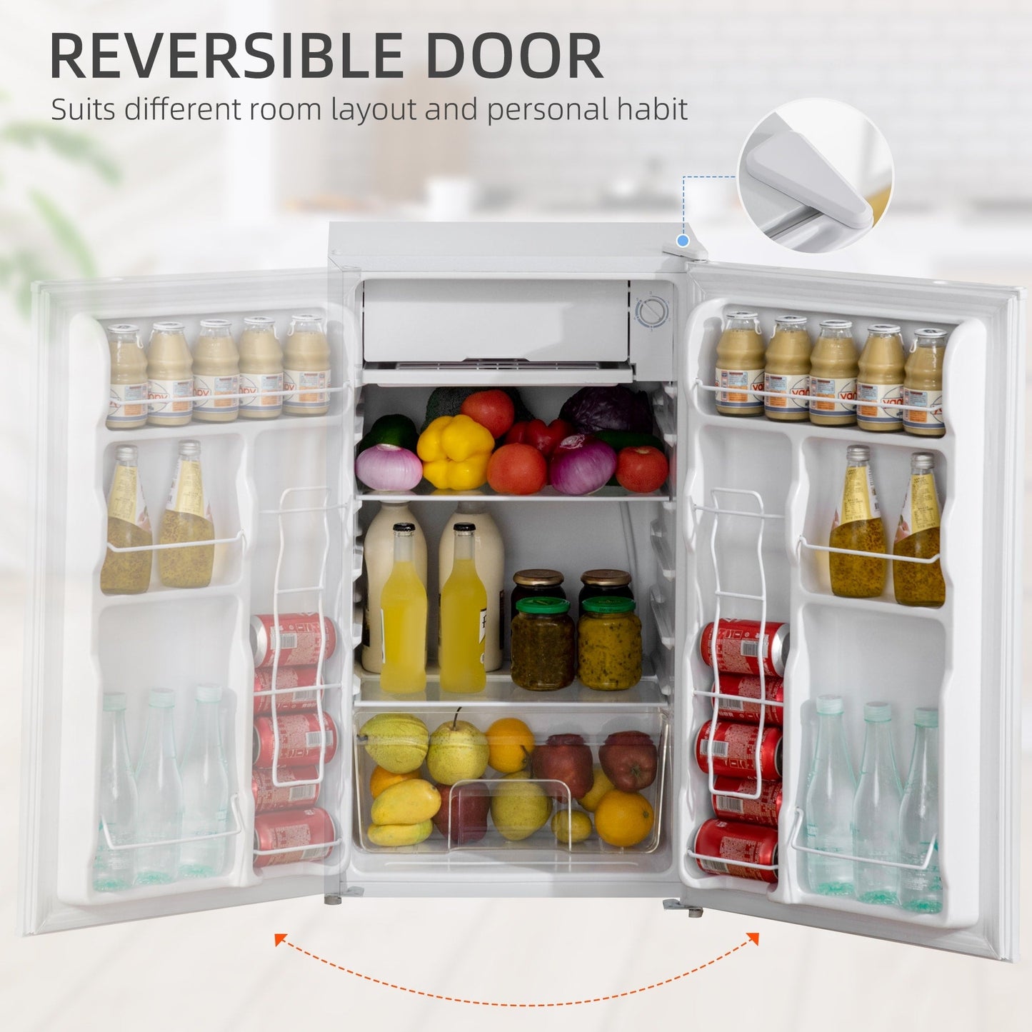 Mini-réfrigérateur compact HOMCOM de 3,2 pi³ avec congélateur, porte simple et thermostat réglable pour chambre à coucher