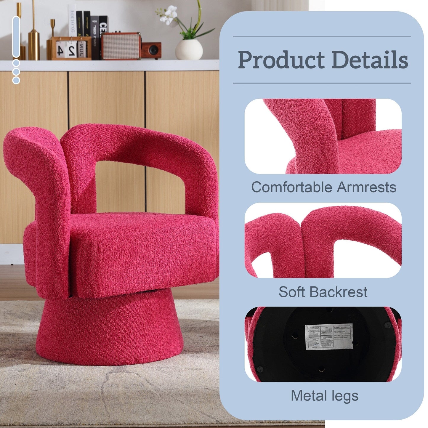 Fauteuils d'appoint pivotants à 360 degrés rembourrés Boucle de HOMEFUN