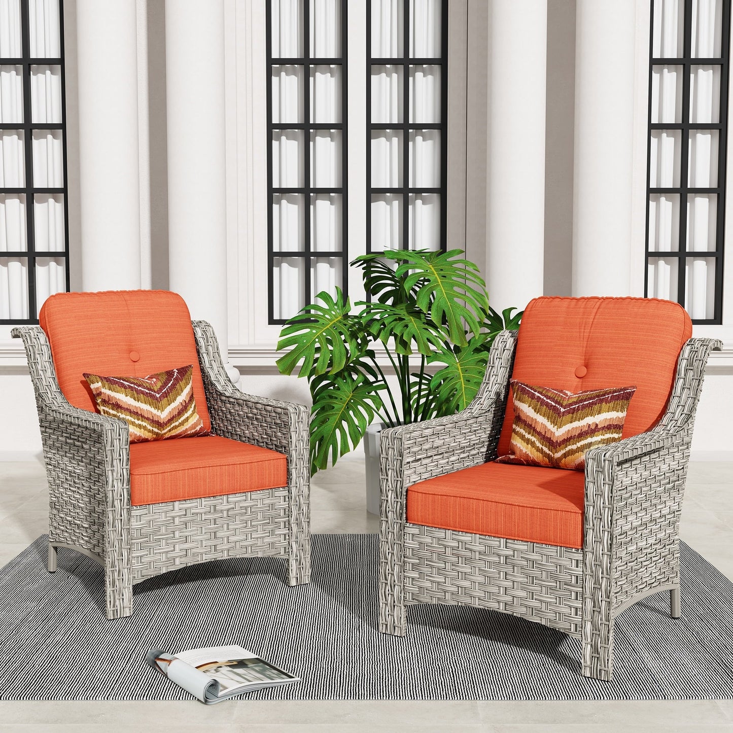 Ensemble de 2 chaises de patio d'extérieur en rotin et osier à dossier haut HOOOWOOO