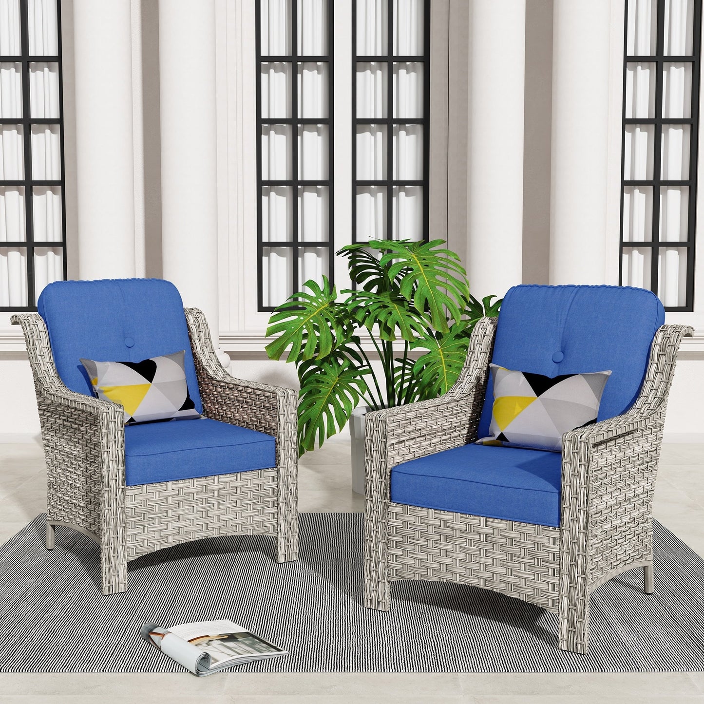 Ensemble de 2 chaises de patio d'extérieur en rotin et osier à dossier haut HOOOWOOO