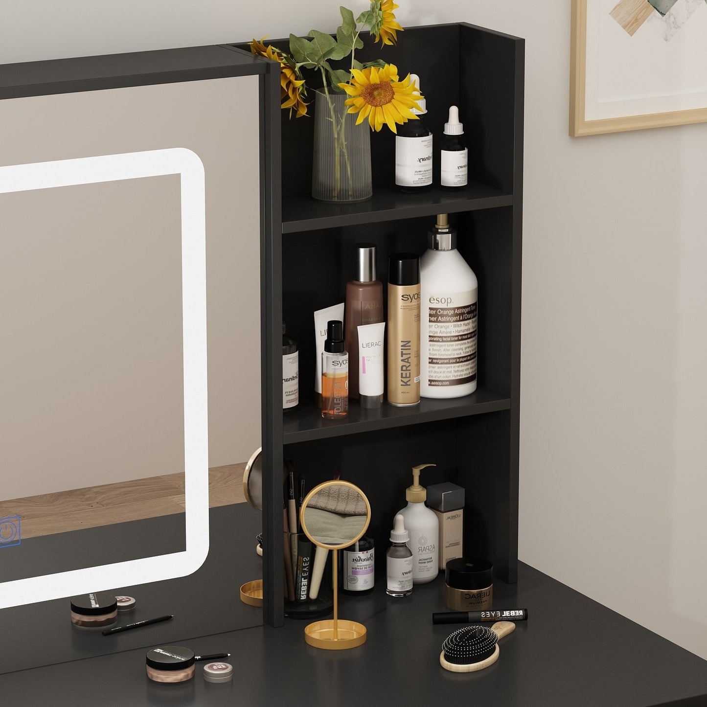 Coiffeuse Kerrogee avec miroir éclairé réglable et tabouret - 39,4 L x 19,7 l x 53,5 H