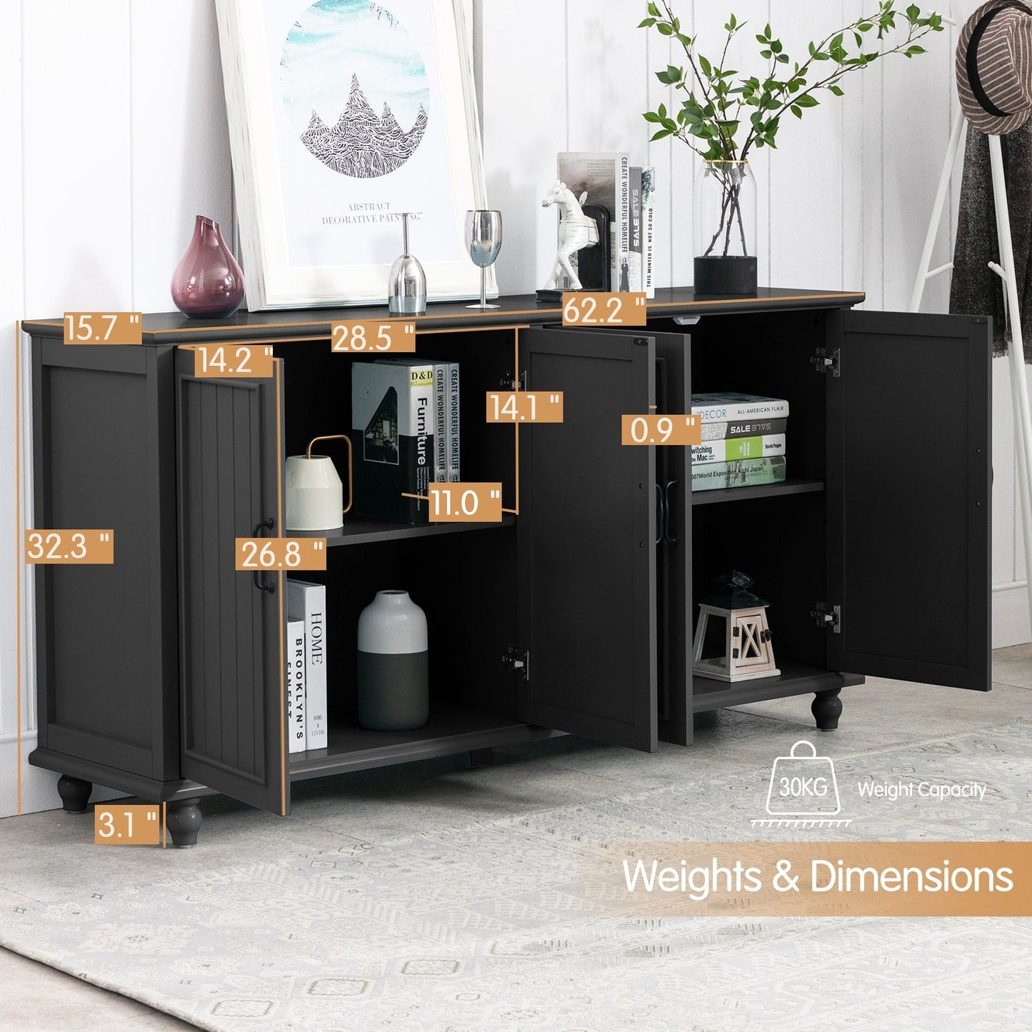 Buffet de cuisine, meuble de bar à café, meuble de rangement d'appoint
