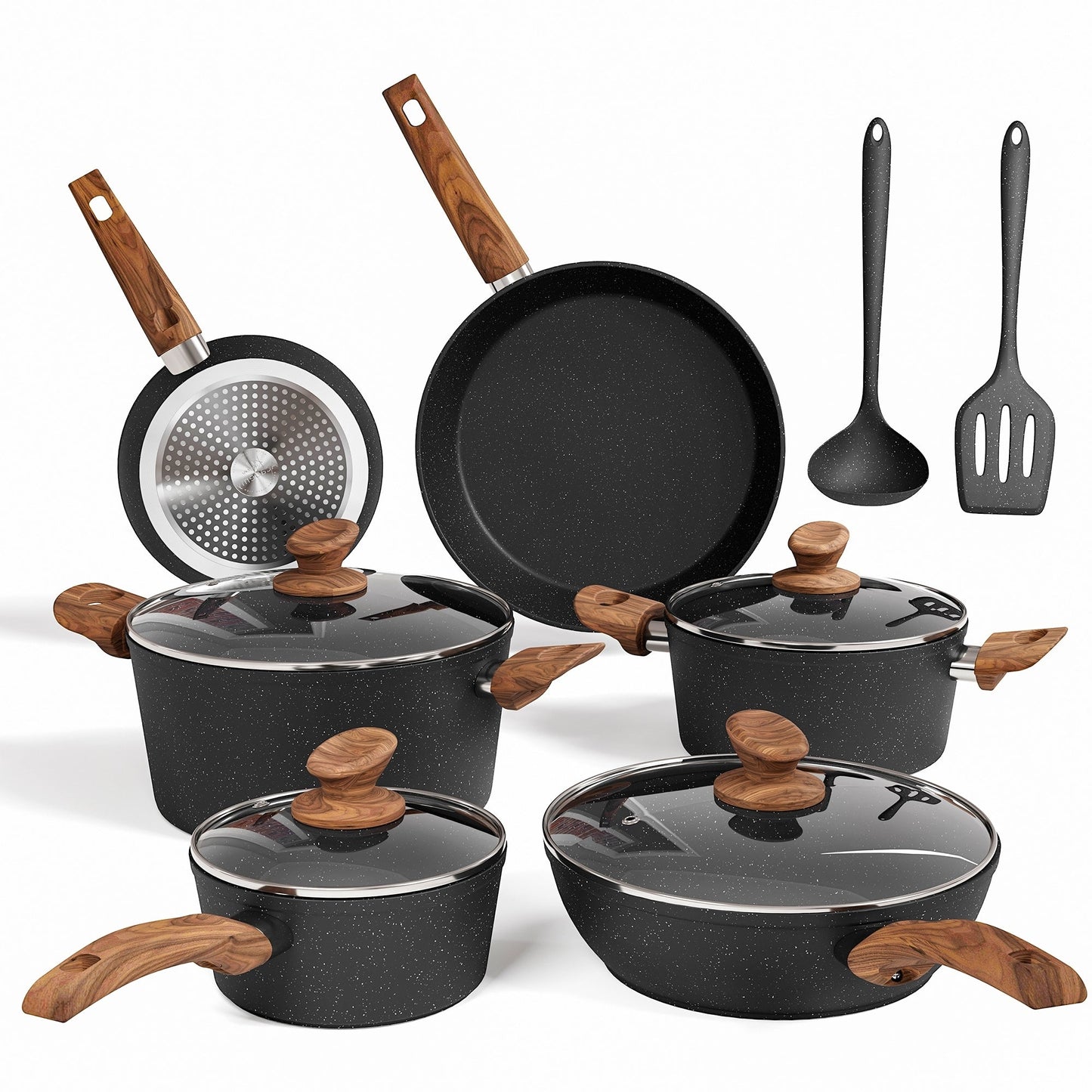 Batterie de cuisine antiadhésive, ensemble de 12 casseroles et poêles en granit