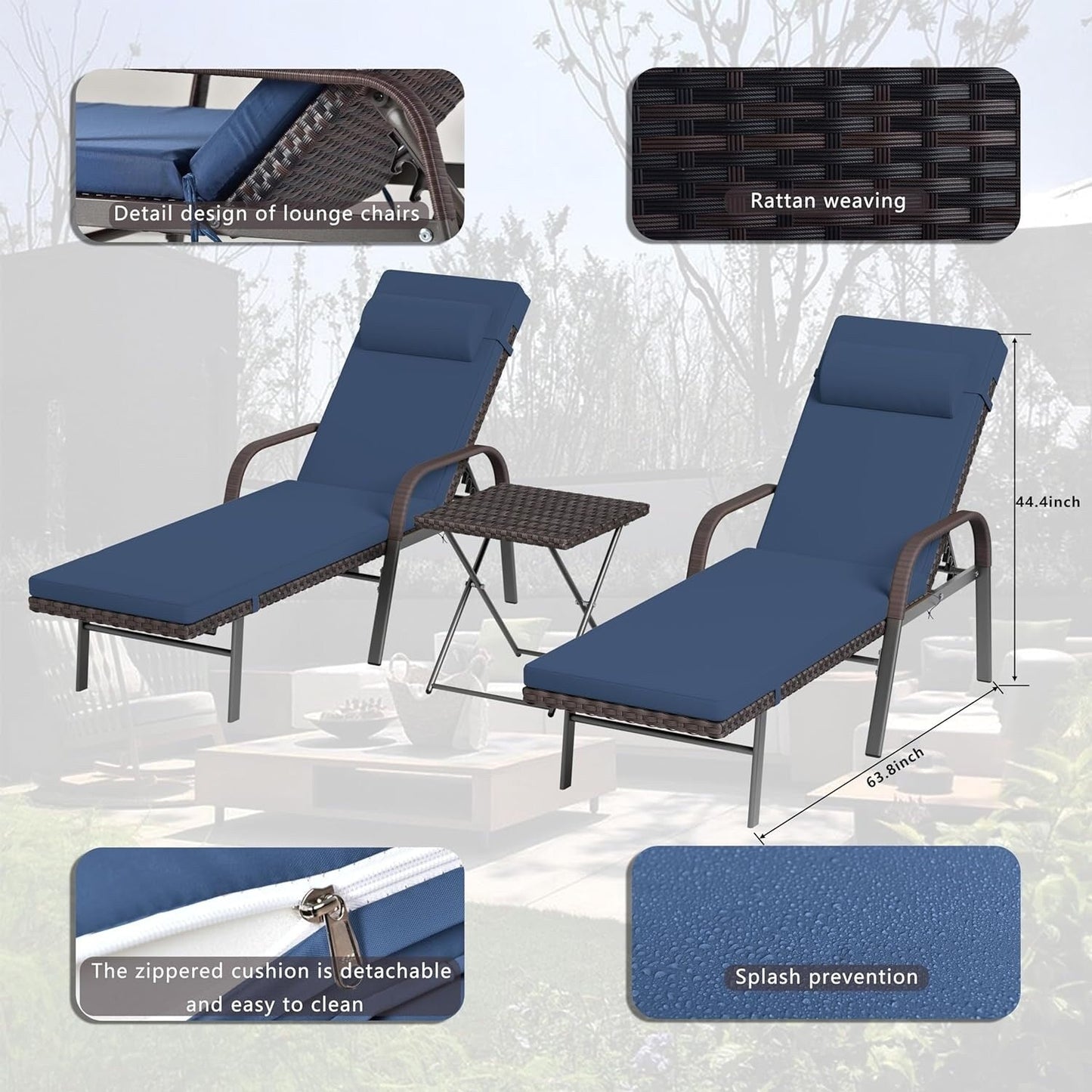 Ensemble de chaises longues d'extérieur 3 pièces Kullavik