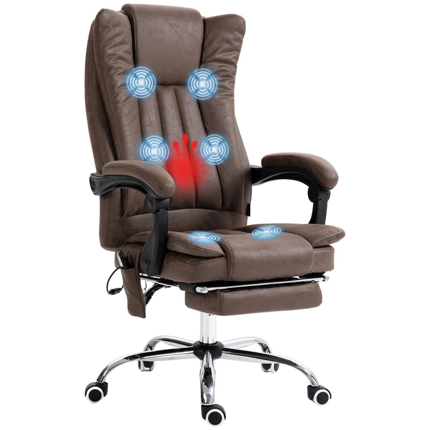 Fauteuil de bureau ergonomique, inclinable et massant en microfibre, avec dossier haut et chauffage, repose-pieds et télécommande
