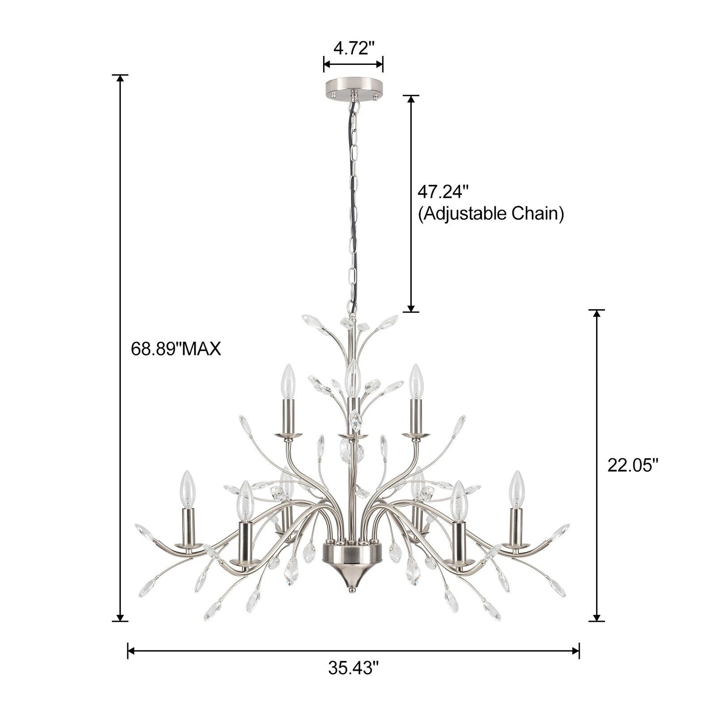 Lustre en cristal style bougie style rétro avec branches d'arbres