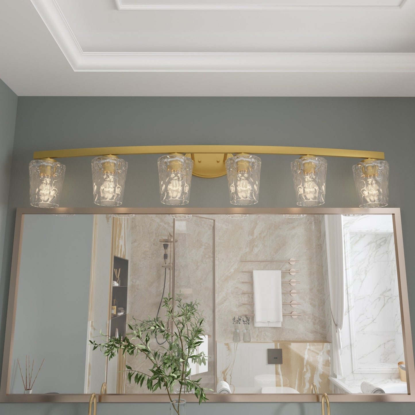 Applique de salle de bain moderne à 6 LED à intensité variable de style milieu du siècle avec verre artistique - 51 pouces