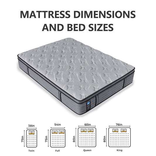 Matelas hybride Modland 14 pouces, plateau Euro - Mousse CertiPUR-US ignifuge pour soulager les maux de dos, lit simple/double/queen/king size
