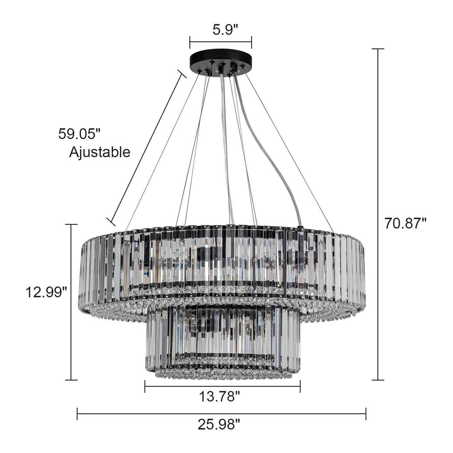 Lustre rond moderne en cristal OYIPRO 6/8/12 lumières en forme de tambour pour îlot de cuisine